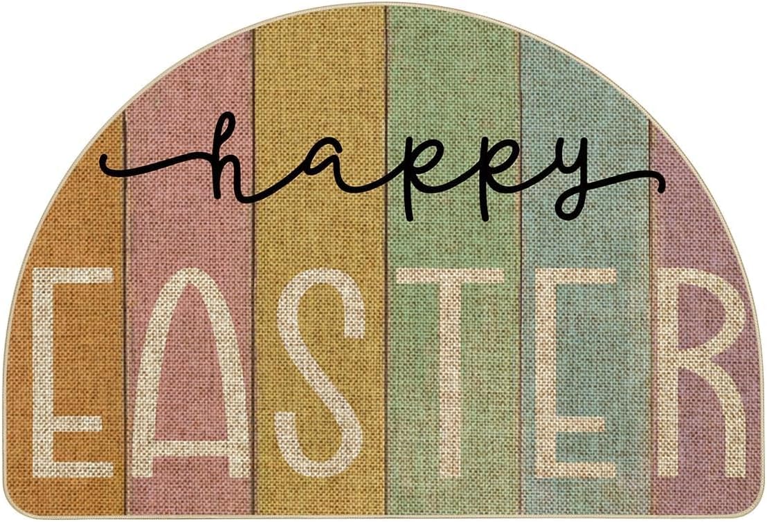 Artoid Mode Stripes Happy Easter Semicircular Doormat, Spring Home Decor Low-Profile Switch Rug Door Mat Floor Mat for Indoor Outdoor 24x35 Inch