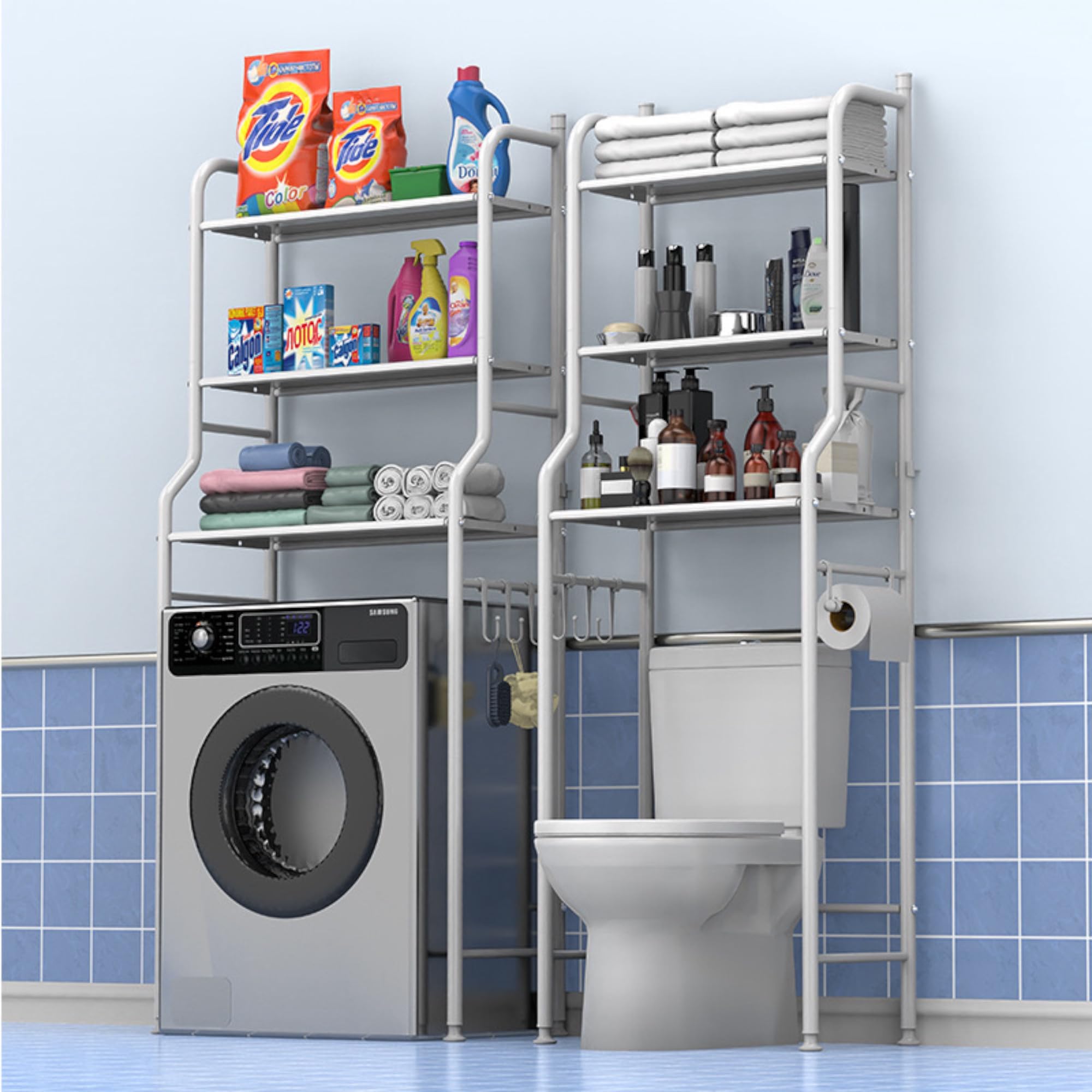 Mi Ko Mi Ka Estantería de Baño sobre Inodoro Blanco | Ahorra Espacio con 3 Baldas | Estante Almacenamiento Impermeable | Patas Ajustables en Altura estanteria Lavadora