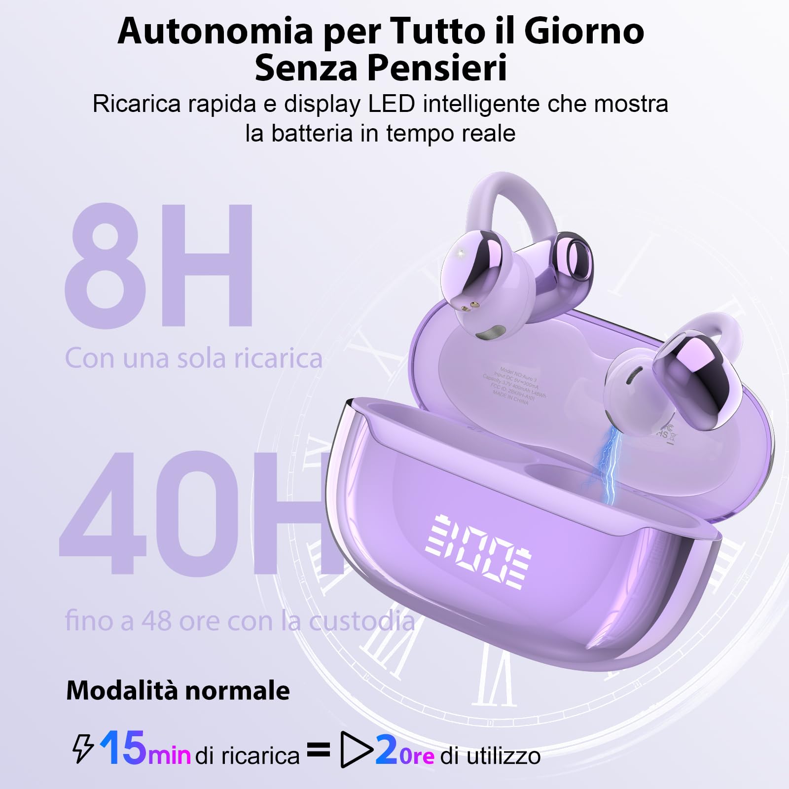 Cuffie Bluetooth 5.4, Auricolari Open Ear Cuffie Clip-On, 48 Ore Cuffiette Conduzione Ossea, DNN Noise Cancelling, Comfort Adattivo, Audio Immersivo, Auricolari Bluetooth con 4 Mic, Impermeabili IPX7