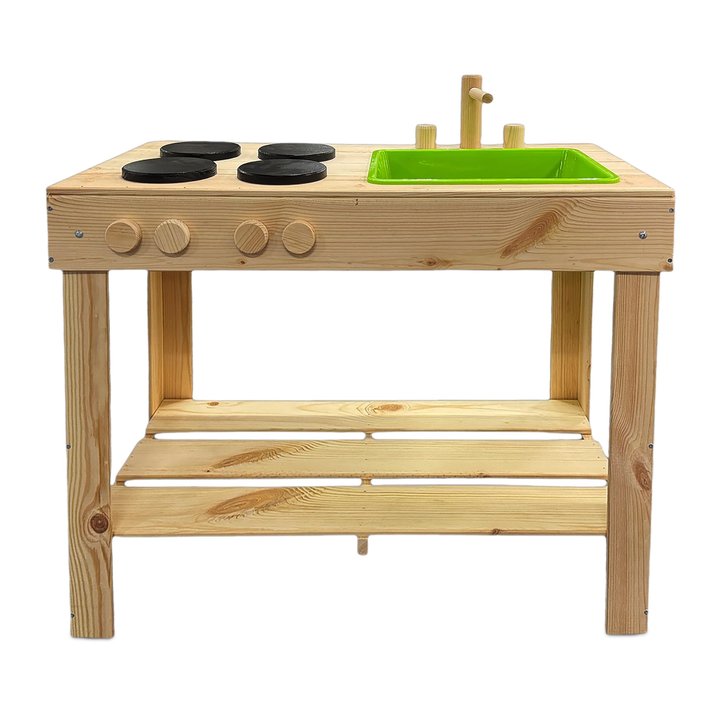 Giocattolo da cucina in legno per bambini – 72 cm – Cucina giochi con lavabo e piani cottura – Giardino per bambini cucina sabbia giardino cucina giocattolo per esterni