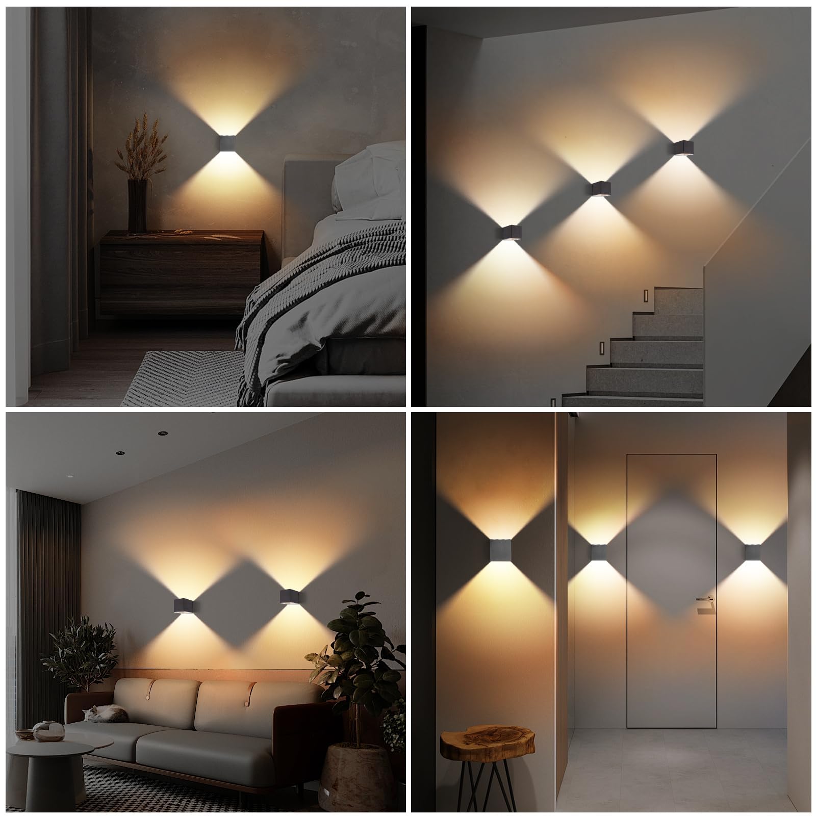 Lámpara de Pared con Batería de 4000mAh 2 Unidades sin Conexión de Alimentación con Detector de Movimiento Recargable LED Lámpara de Pared Inalámbrica para Pasillo Escalera Salón Dormitorio