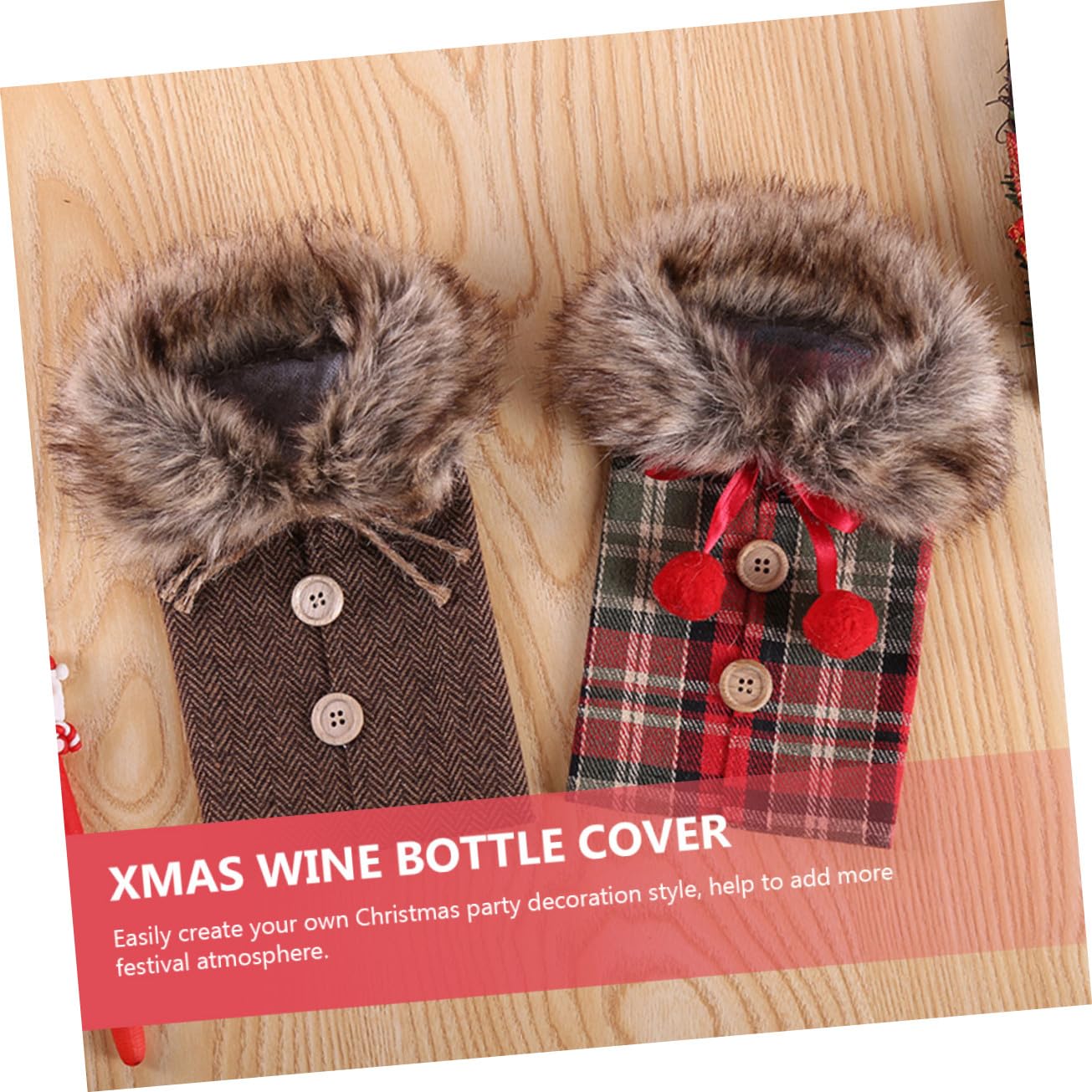 VERDANVERSE 2 Pièces Housse de Bouteille de Vin pour Noël Housse Festive pour Fêtes Lot