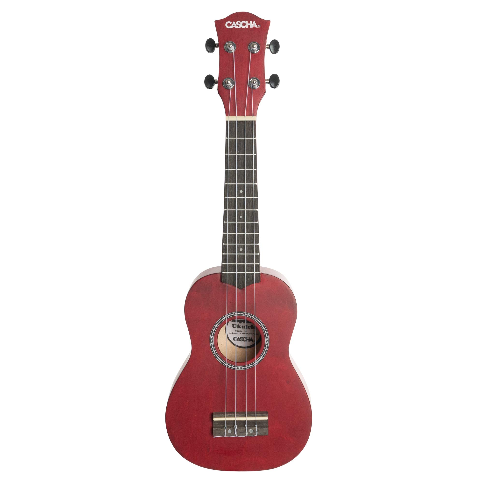 CASCHA Sopran Ukulele Set Niederländisch - für Kinder & Erwachsene I Starter Kit mit 3 Plektren Tasche holländisches Lehrbuch mit DVD Stimmgerät I Aquila Saiten Nylon I Kleine Hawaii Gitarre Rot