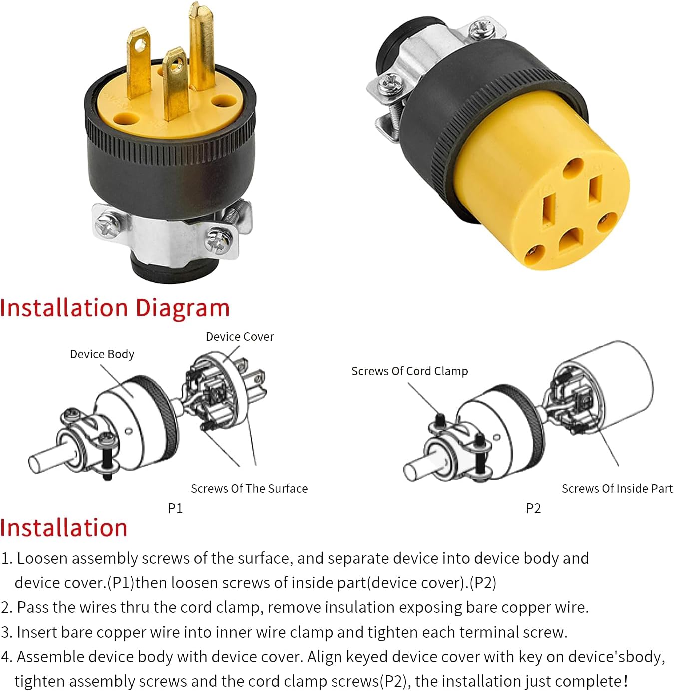 5-Pack Heavy Duty Electrical Plug Replacement End – 15A, 125V Grounded 3-Prong Female Replacement End, NEMA 5-15R
