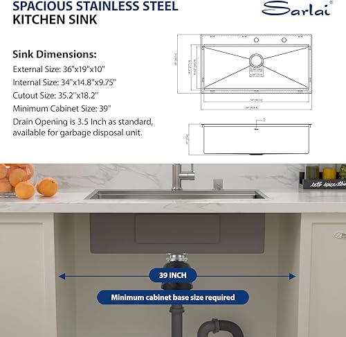 Miniatura 167 de Sarlai Fregadero de barra de 21 gotas de acero inoxidable - Fregadero de cocina de 21 x 20 pulgadas, estación de trabajo de montaje superior, acero
