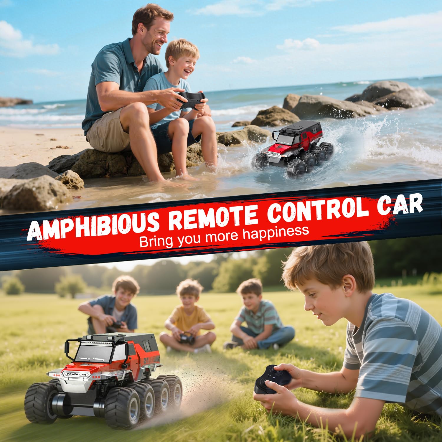 PAISHENKEJI Coche teledirigido Coche teledirigido - Camión RC de 8 Ruedas motrices Coches de Juguete Camión Todoterreno Anfibio teledirigido Crawler de Deriva de 2,4 GHz para niños Regalos