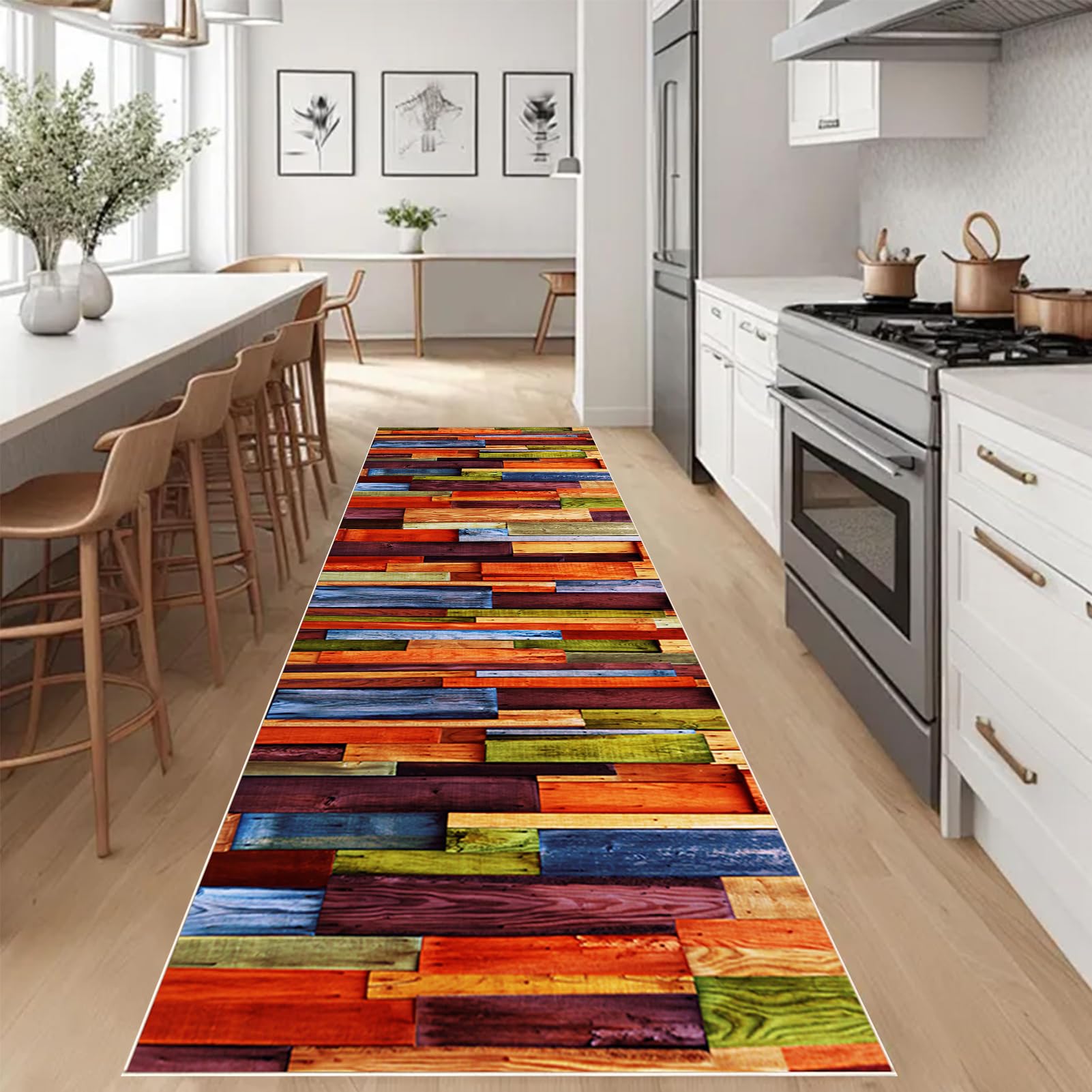 Nadający się do prania, dywan kuchenny, bieżnik na korytarz, długi, 100 x 350 cm, bieżnik na korytarz, antypoślizgowy, nowoczesny bieżnik kuchenny, dywan wejściowy do przedpokoju i salonu