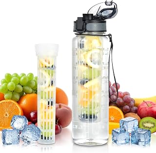 OTraki Trinkflasche 1L, Wasserflasche Tritan BPA-Frei Sportflasche mit Sieb Auslaufsicher, Sichere Verriegelung Water Bottle für Kinder, Fitness, Gym, Outdoor, Schule und Büro (Schwarz)