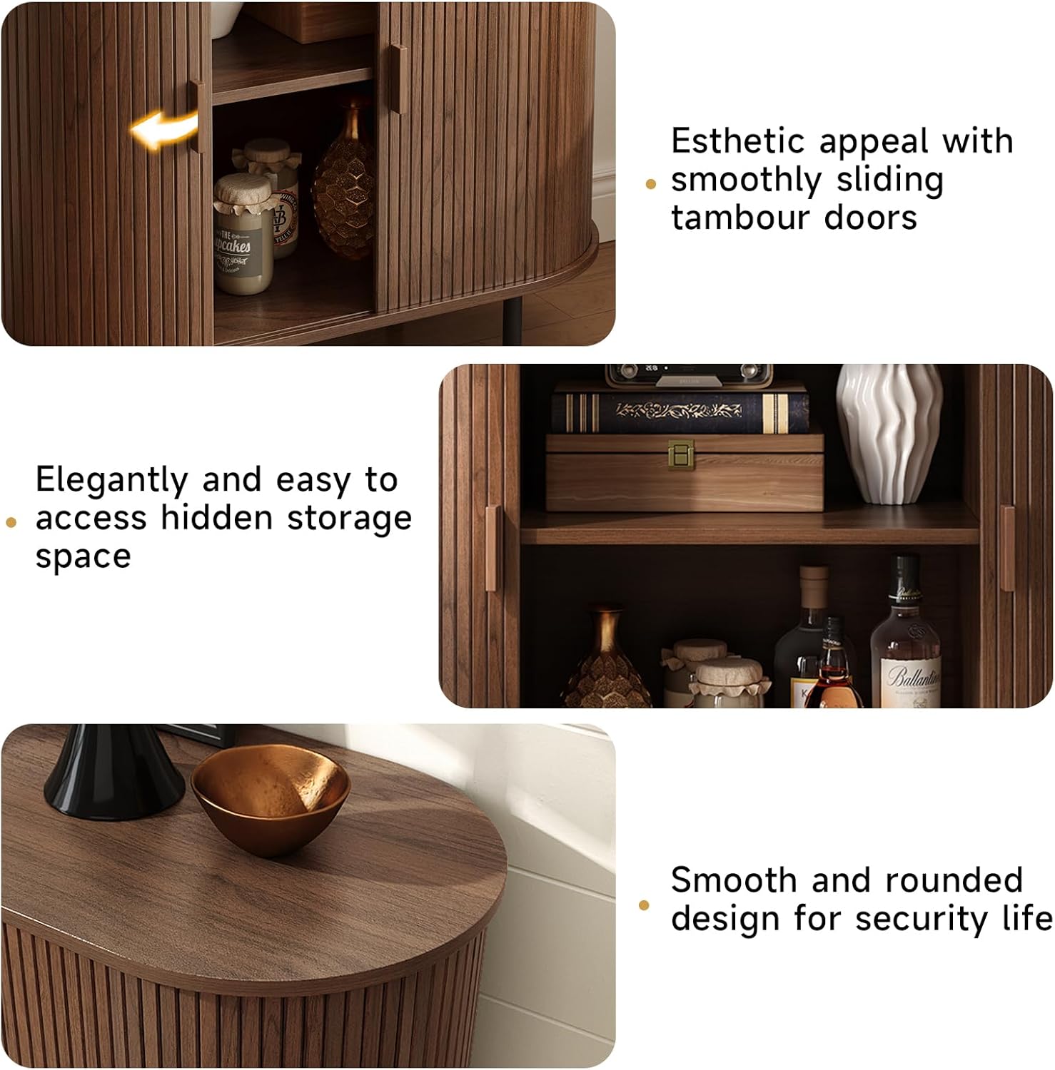 ONBRILL 31.5" Sideboard Buffet Cabinet with Storage, Storage Cabinet with Sliding Door & Adjustable Shelf, Modern Accent Coffee Bar Console Table for Kitchen, Entryway, Walnut