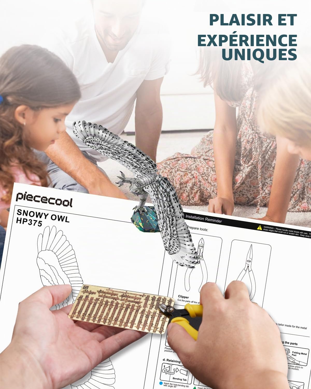 Piececool Puzzle 3D Métal Maquette Bubo Scandiaca Grive des Neiges, 122 Pièces, 12 x 22 cm, 16 ans et plus