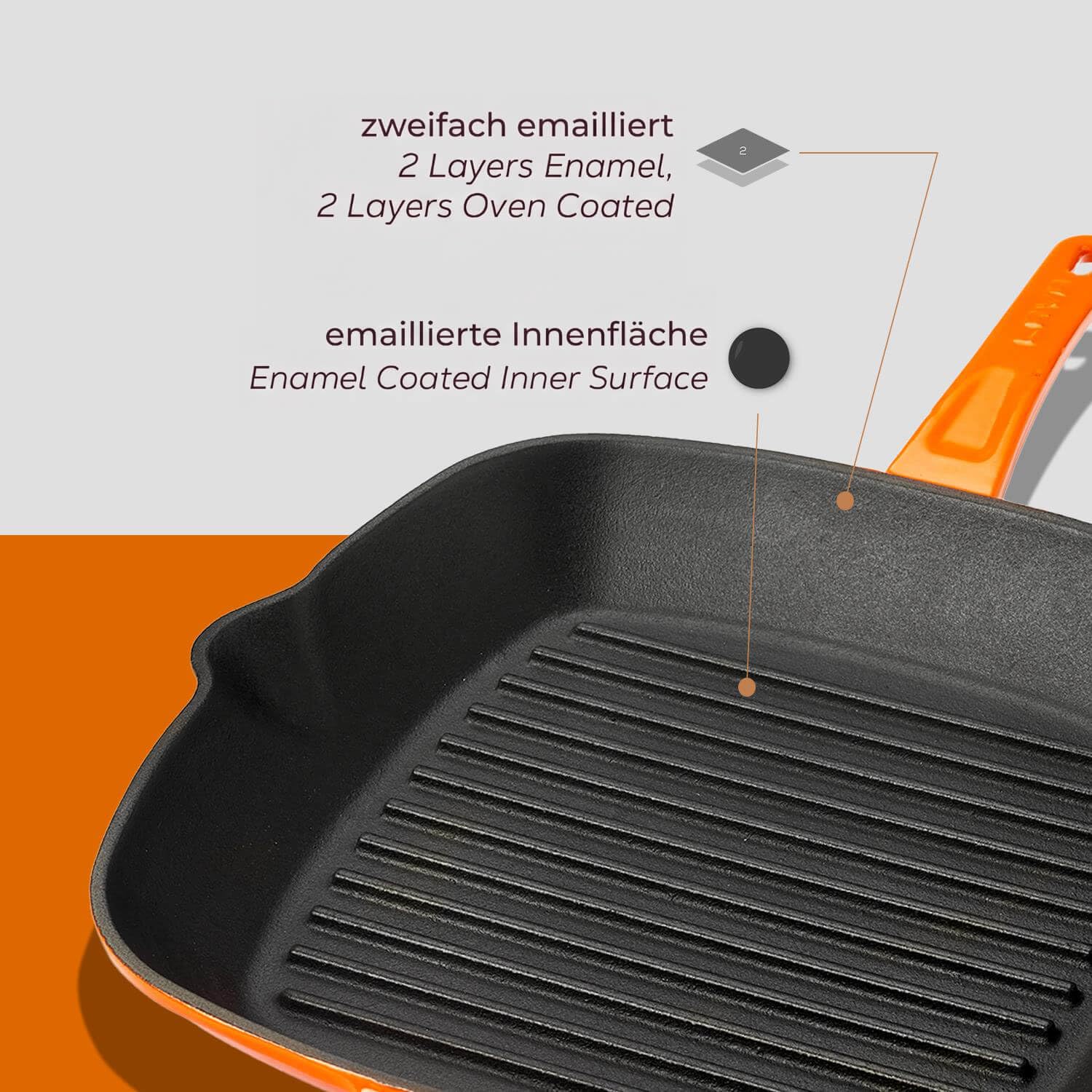LAVA Cookware LV P GT 2828 K0 Bistecchiera, Integral Maniglie in Metallo, Dimensioni 28 x 28 cm, Ghisa, Colore: Arancione