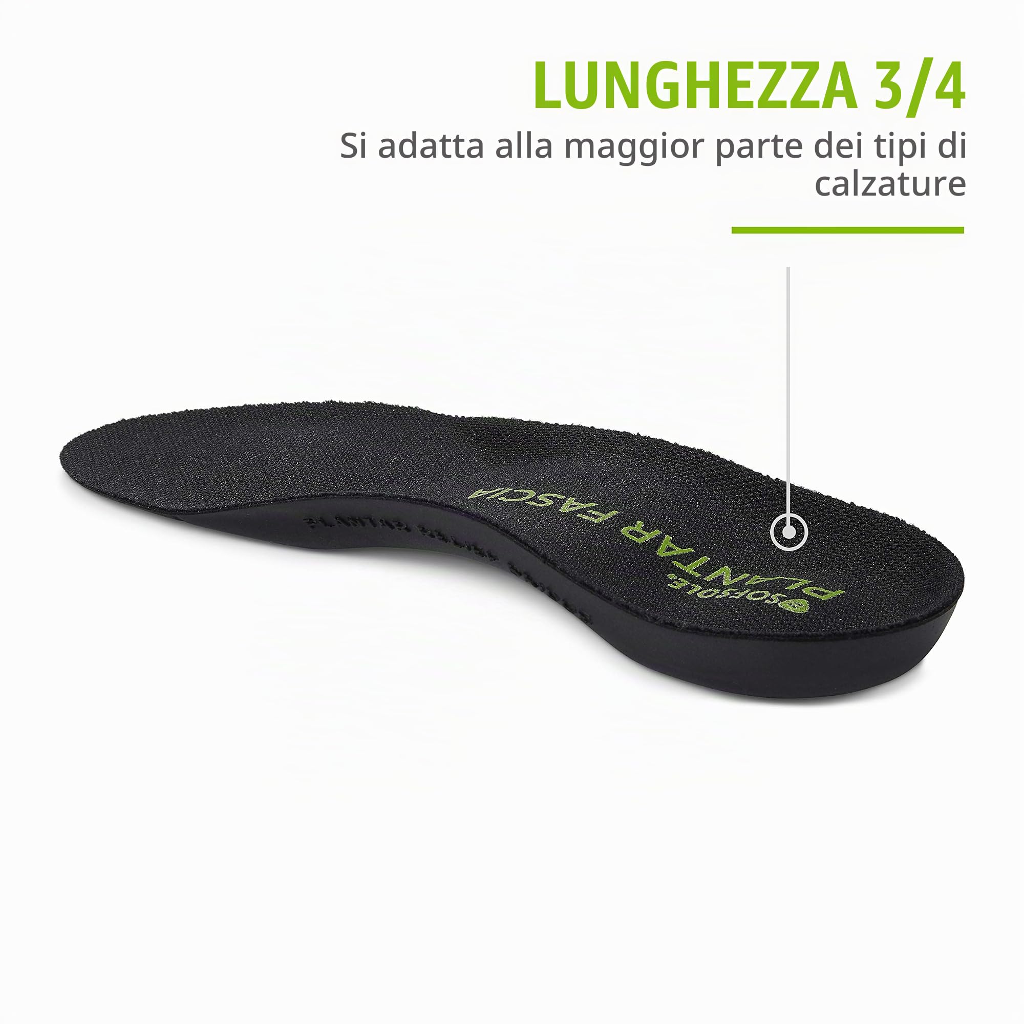 Sof Sole Plantare FASCIA Supporto 3/4 di lunghezza Gel Shoe Insert, nero, 7-13