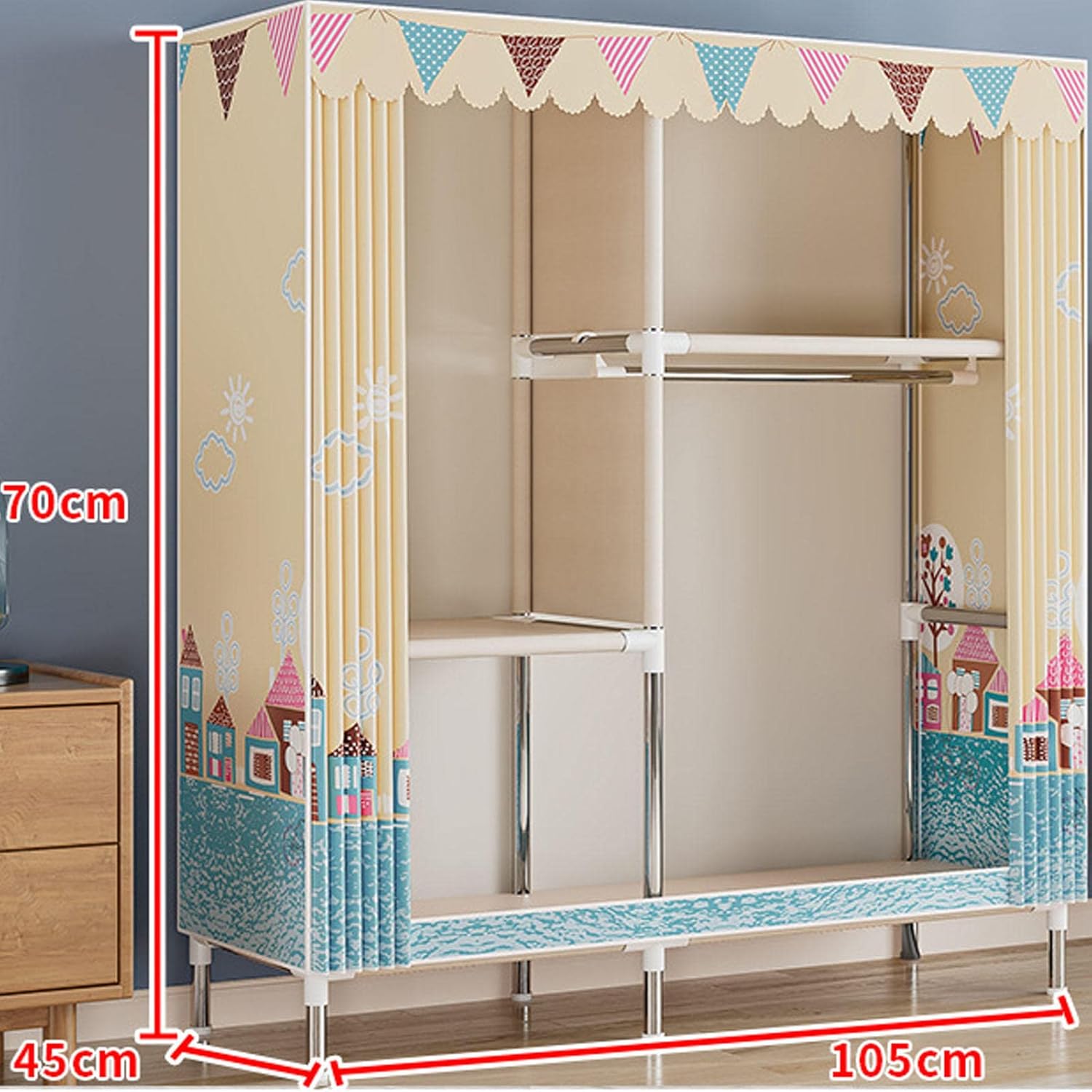 Wardrobe Portable Canvas Wardrobes Shelves, Fabric Clothes Closet Storage Organizer for Bedroom, Fabric Wardrobes,C-105X45X170cm