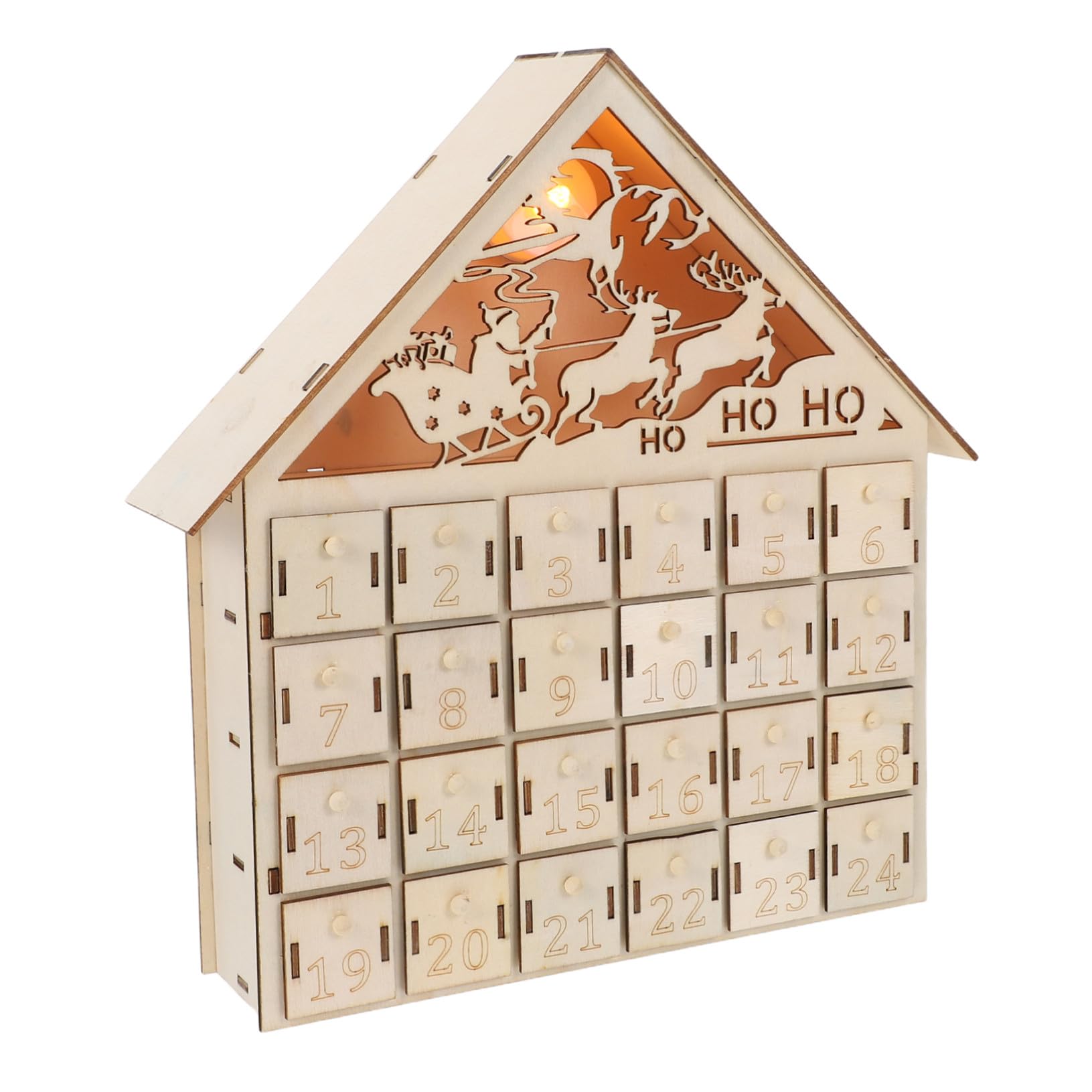 IMIKEYA Weihnachtlicher Countdown Kalender Beleuchtetes Holz-Adventshaus mit Wiederverwendbarem Adventskalender mit LED-Lichtern Nachfüllbare Weihnachtsdeko für Familie