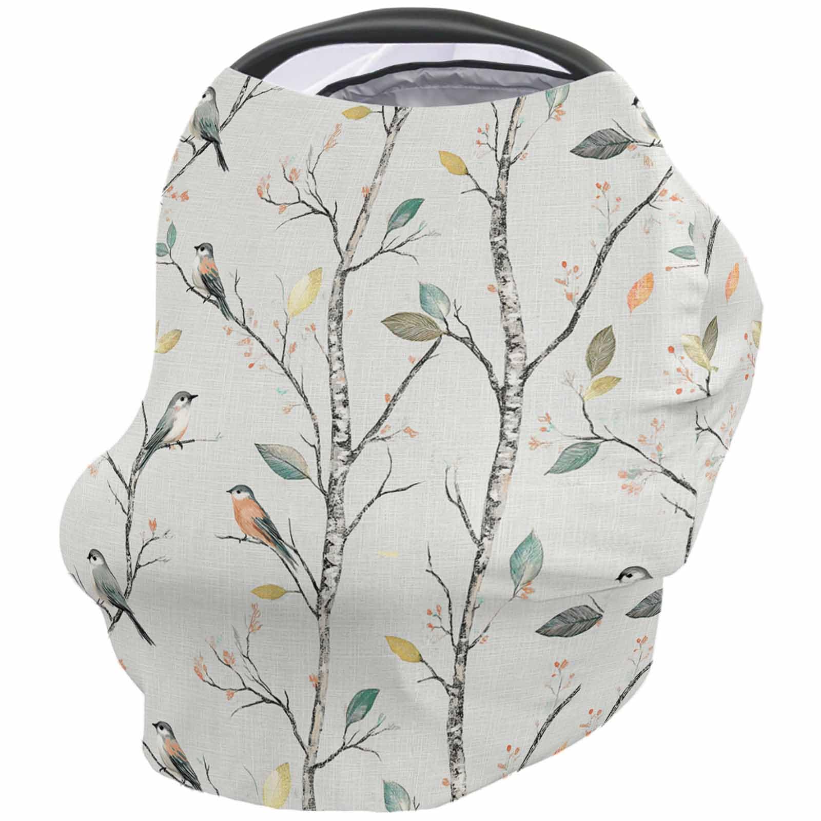 Nursing Cover for Breastfeeding Scarf, Retro Leaves Branch Birds Watercolor Painting Baby Car Covers Super Soft Multi Use for Canopy Shopping Cart Cover Blanket Stroller Cover