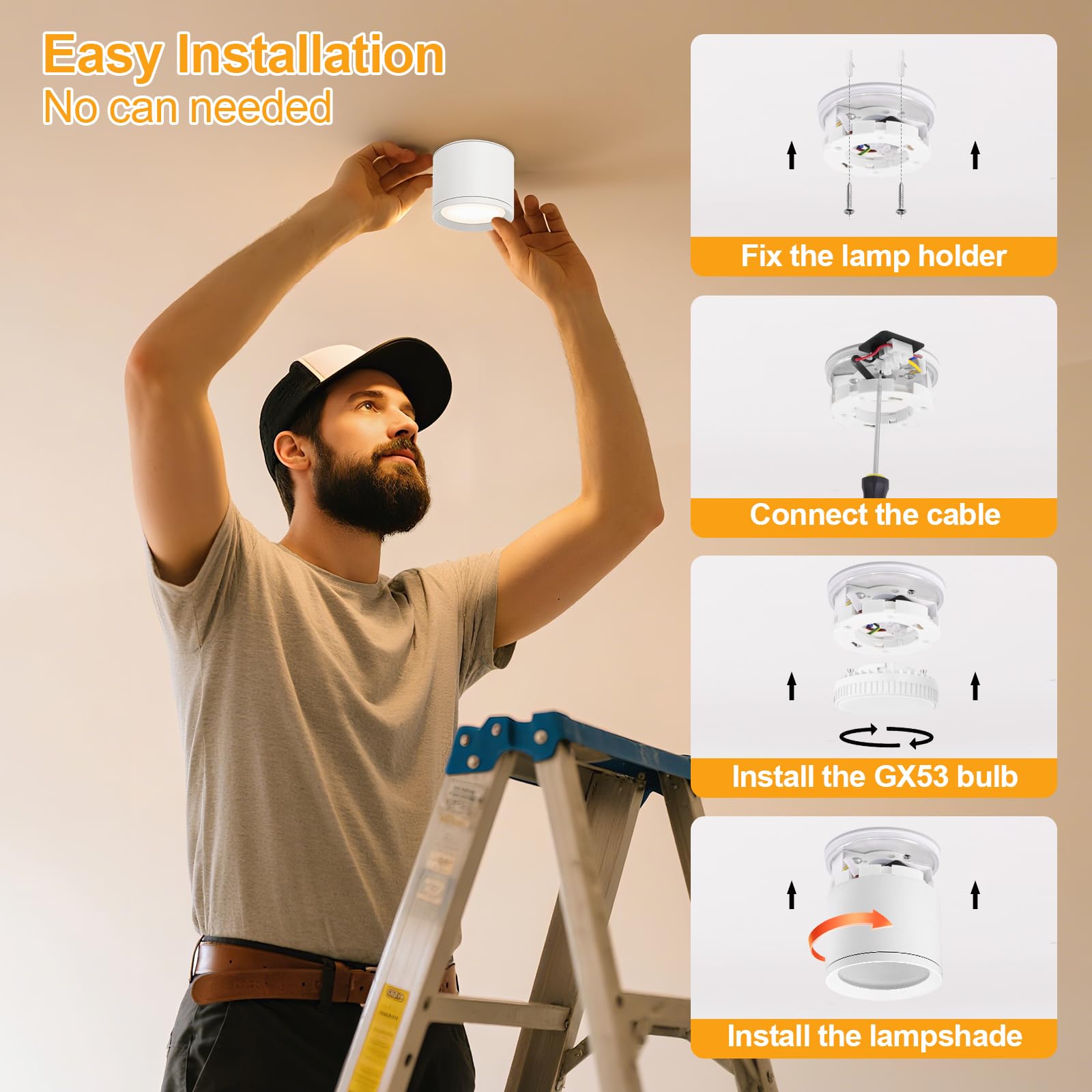 GeyouLux Focos LED Interior Techo IP44, 3CCT 7W 800LM Foco de Techo LED, Ø84x65mm 3000K/4500K/6500K Lámparas de techo para baño, Aluminio Superficie Plafon Techo Blanco 4 piezas