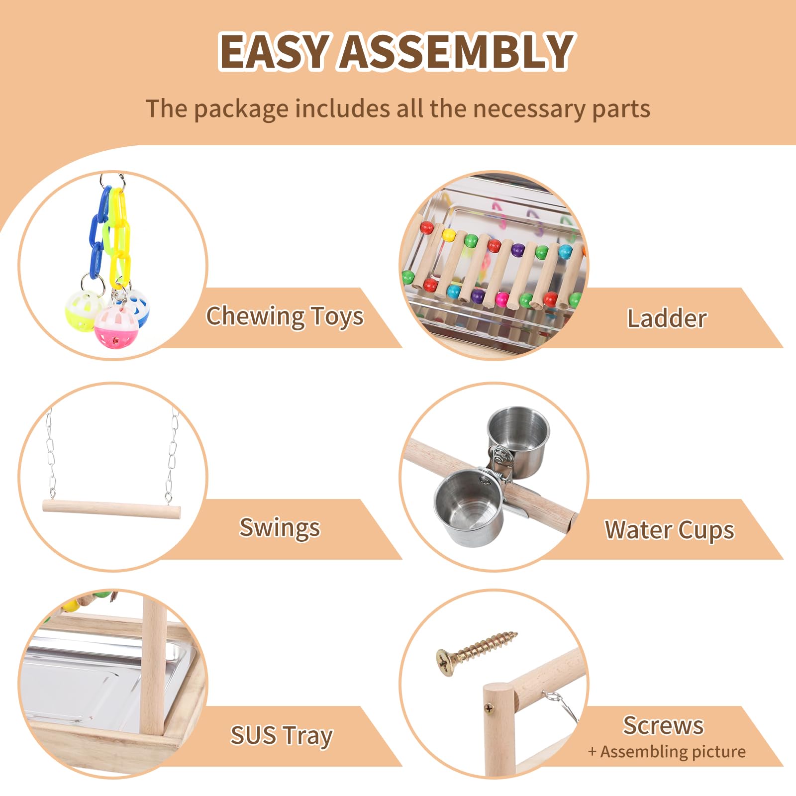 Leggio In Legno Per Uccelli - Con Giocattoli E Accessori - Per Pappagalli, Parrocchetti E Altri Volatili - Foto 13