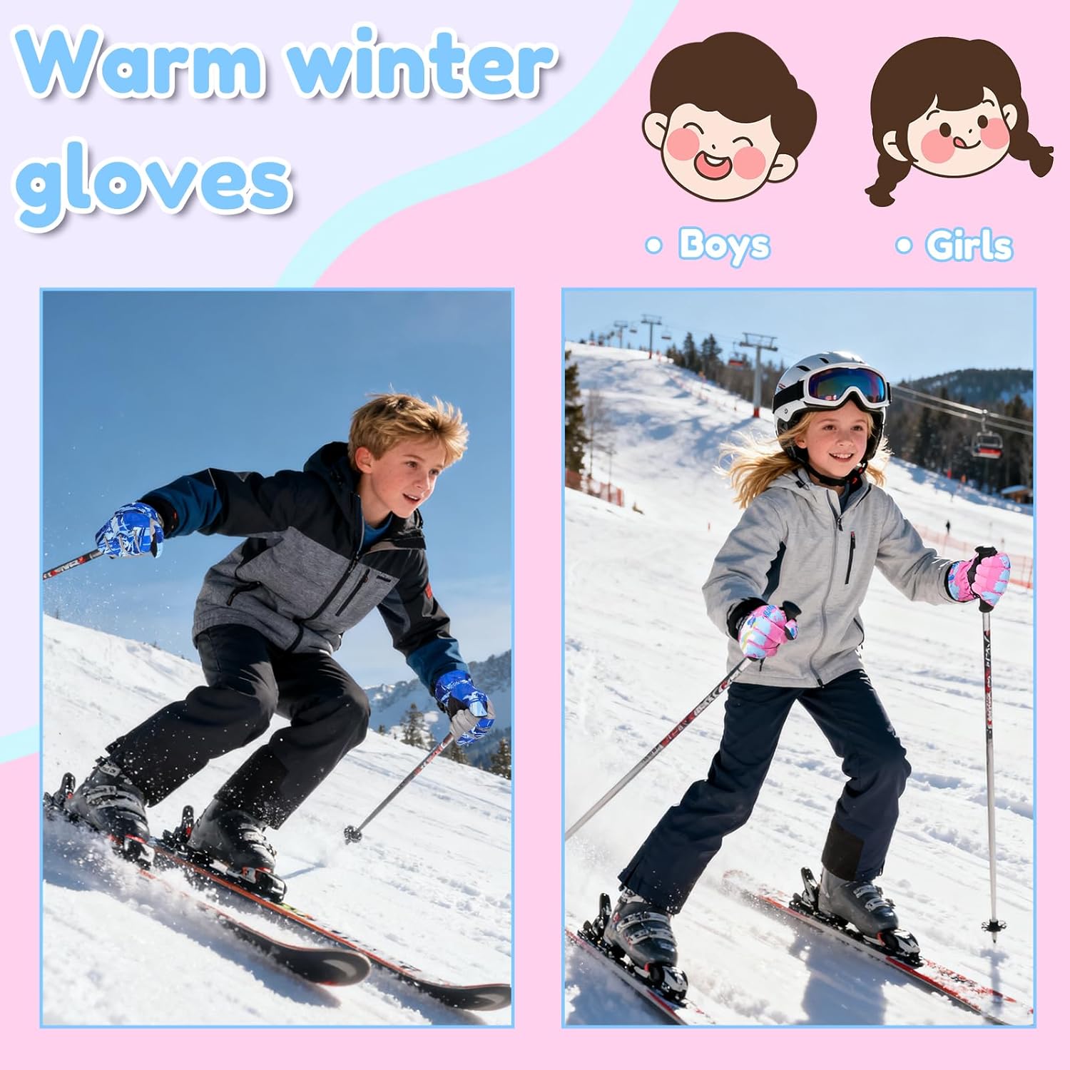 Kids Gloves Winter Girls Snow Gloves Boys with Touchscreen Waterproof Ski Winter Gloves Outdoors Warm for Children for 8-15 Years Old - Image 7