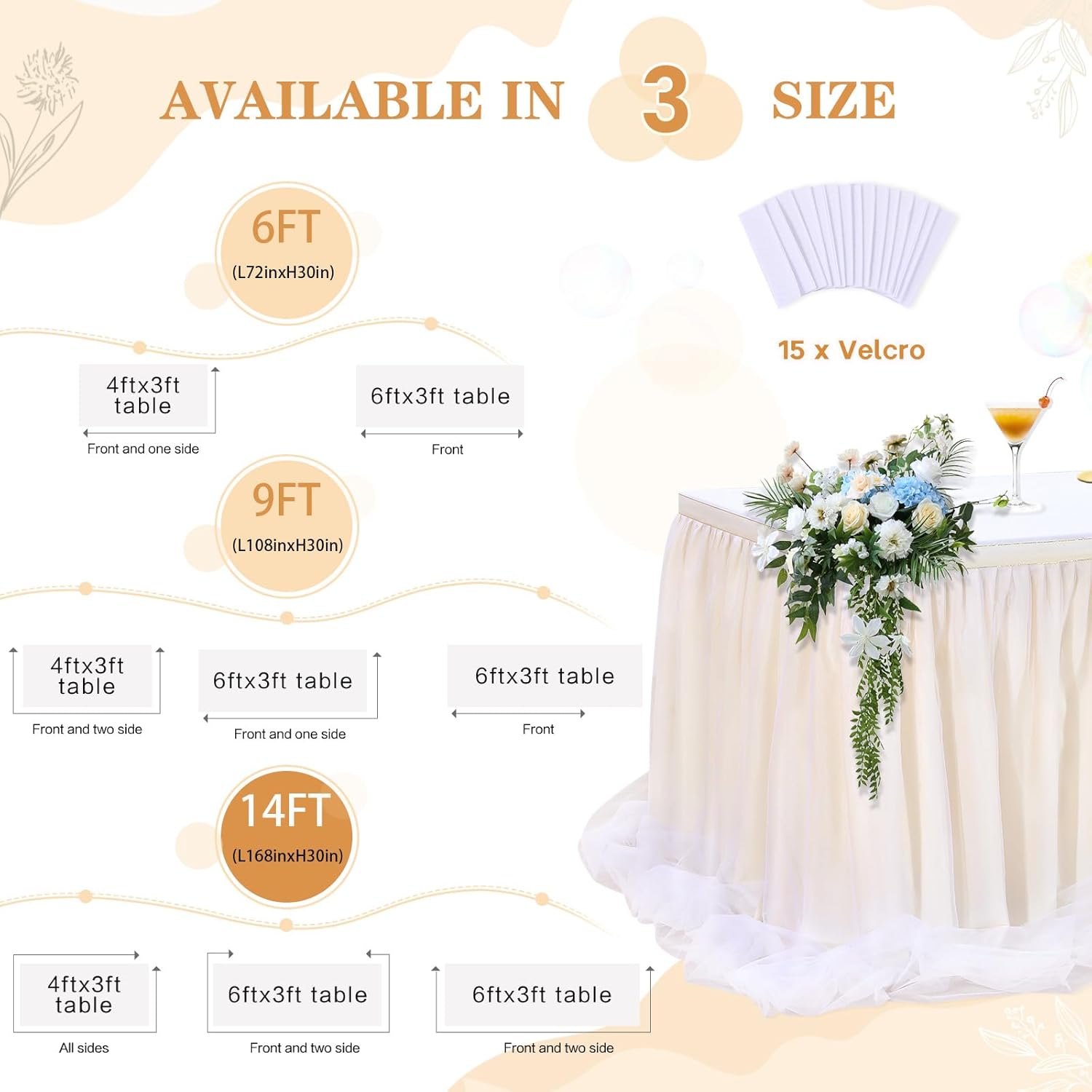 Ivory Tulle Table Skirts for Wedding 14ft Tutu Ivory Table Cloth for Birthday Party Baby Shower Banquet Table Decorations