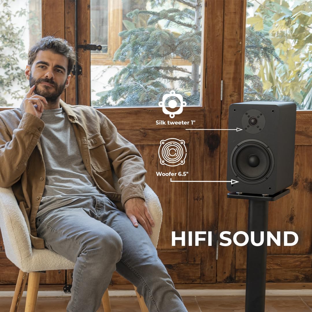 VULKKANO A6 ARC Altavoces Autoamplificados con Woofer de 6.5", Bluetooth 5.0, HDMI ARC, Optica, RCA, USB, con Salida Subwoofer, Monitores de Estudio HiFi con Diseño Elegante, Color Marron