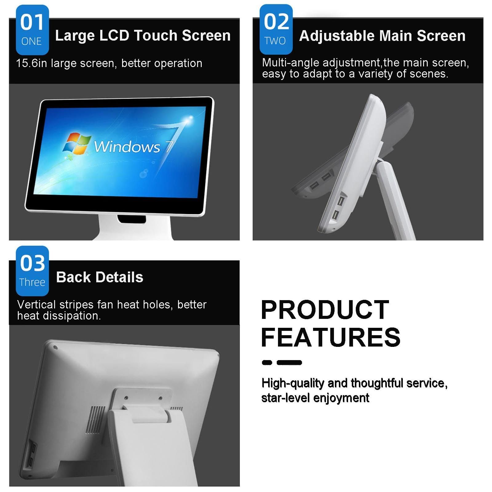Registratore di Cassa all-in-One da 15,6'' - 64GB+4GB, Touch Screen Regolabile, Pos Intelligente per Ristoranti, Negozi, Supermercati (Esclusi Attivazione Windows E Software)