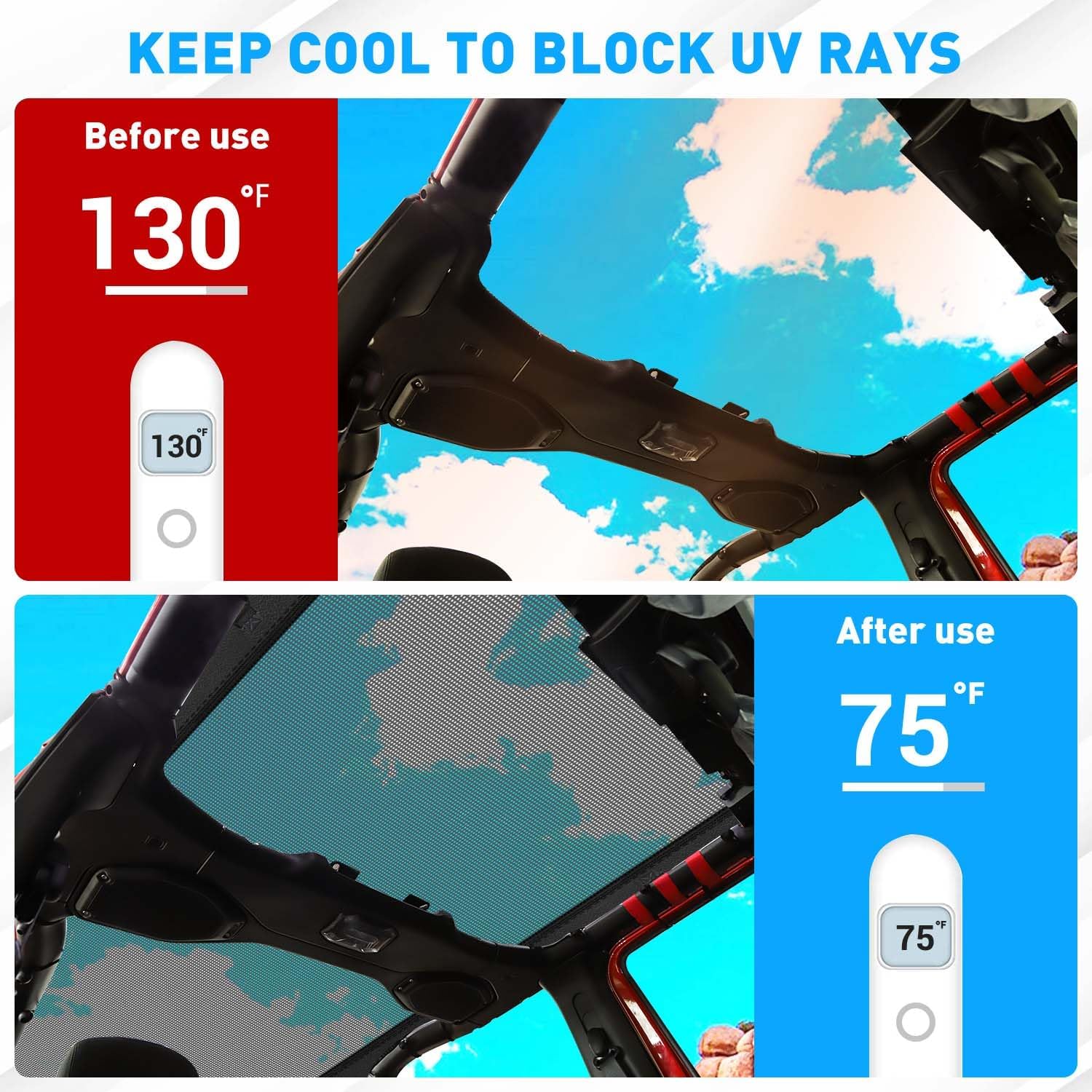 for Jeep JL Sunshade Mesh Soft Top 4 Door, Roof Liner Cover Accessories for Jeep Wrangler JL JLU 2018 2019 2020 2021 2022 2023 Bikini Top Sunscreen