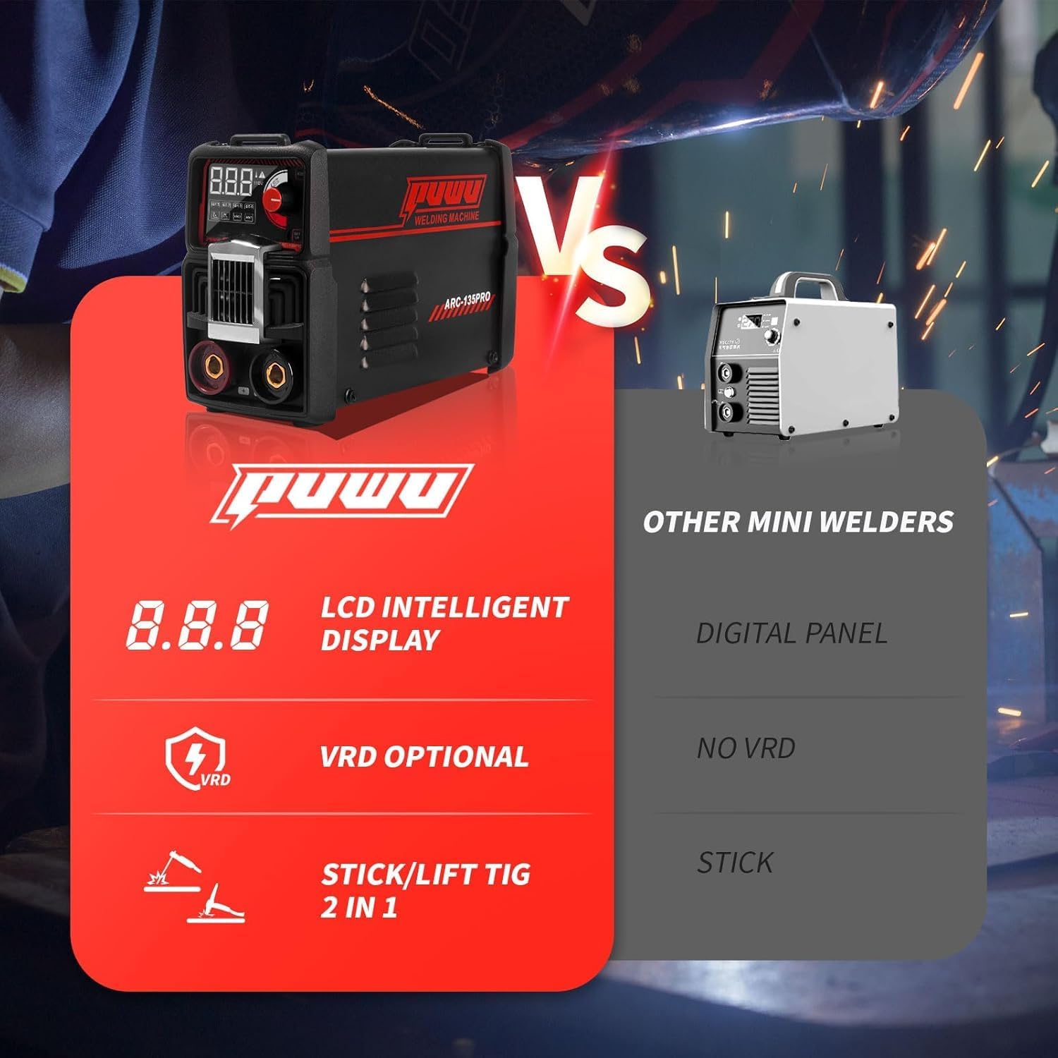 110V 135A Stick Welder Lift Tig Welder Digital Welding Machine with Overheat Protection,Electrode, Digital Screen, Quick Connector with Hot Start - MINI MMA Arc Welder with Lift TIG Torch(BLACK)