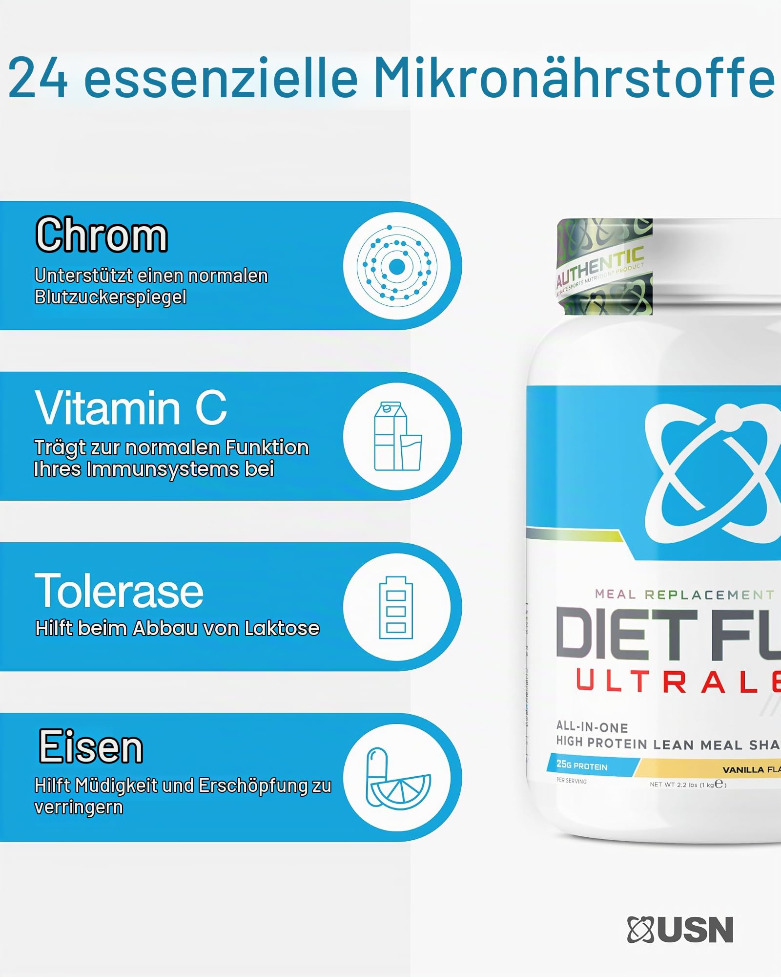 USN Diet Fuel Ultralean (1000g) Vanilla Cream - Eiweiße - Mahlzeit-Ersatz