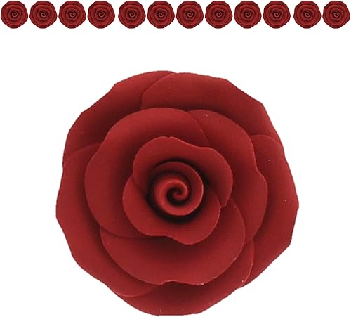 Miniatura 5 de Global Sugar Art Rose - Flores de pastel de azúcar premium, color rojo, grande de 2 pulgadas sin alambre, 12 unidades