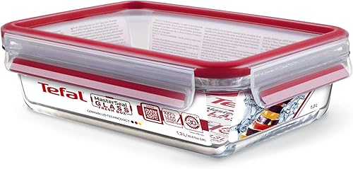 Miniatura 6 de Tefal Master Seal - Recipiente rectangular de cristal para almacenar alimentos, 1,3 litros, transparente y rojo