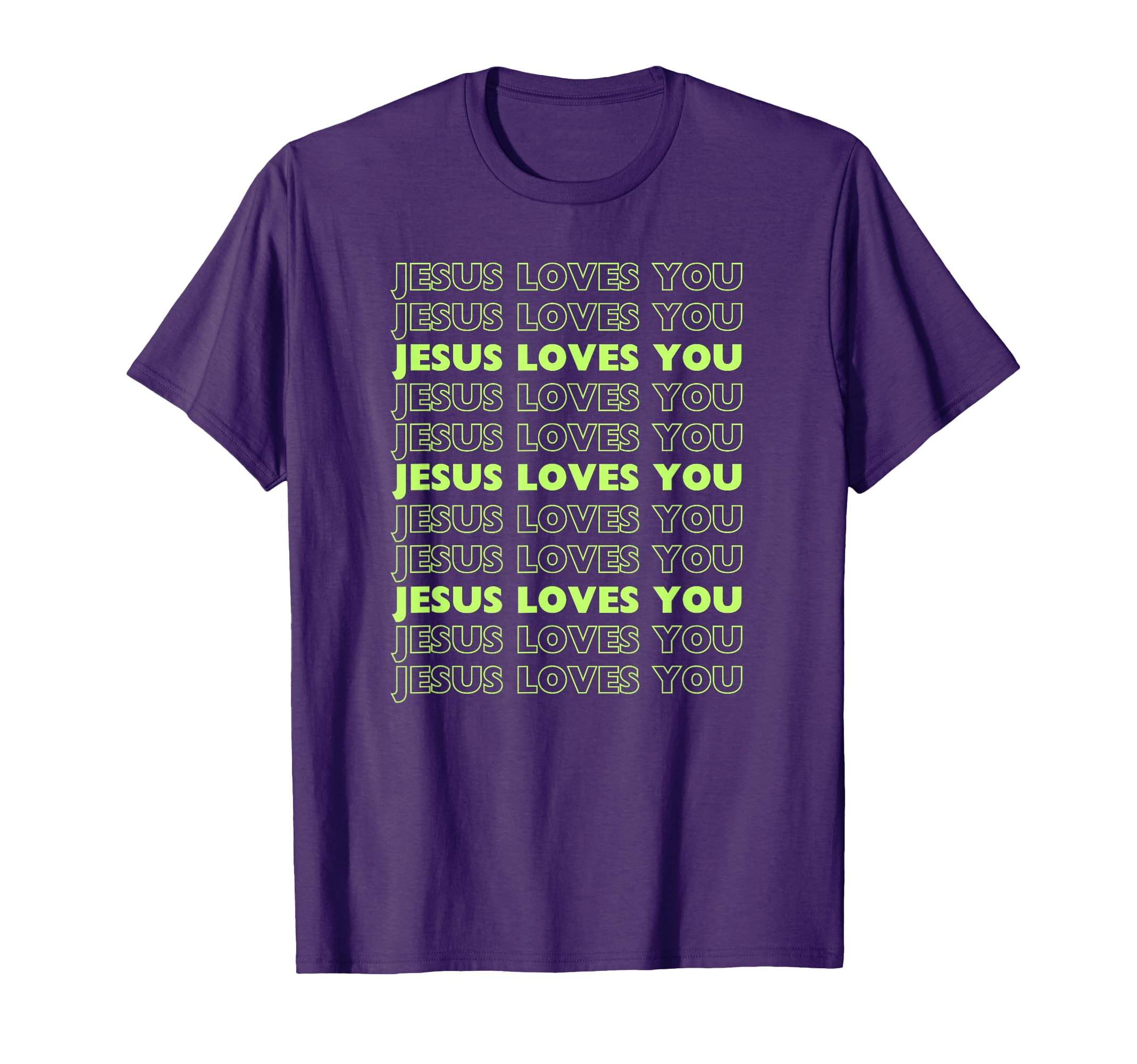 Jesus Loves You with Lime Green Letters Christian T-Shirt