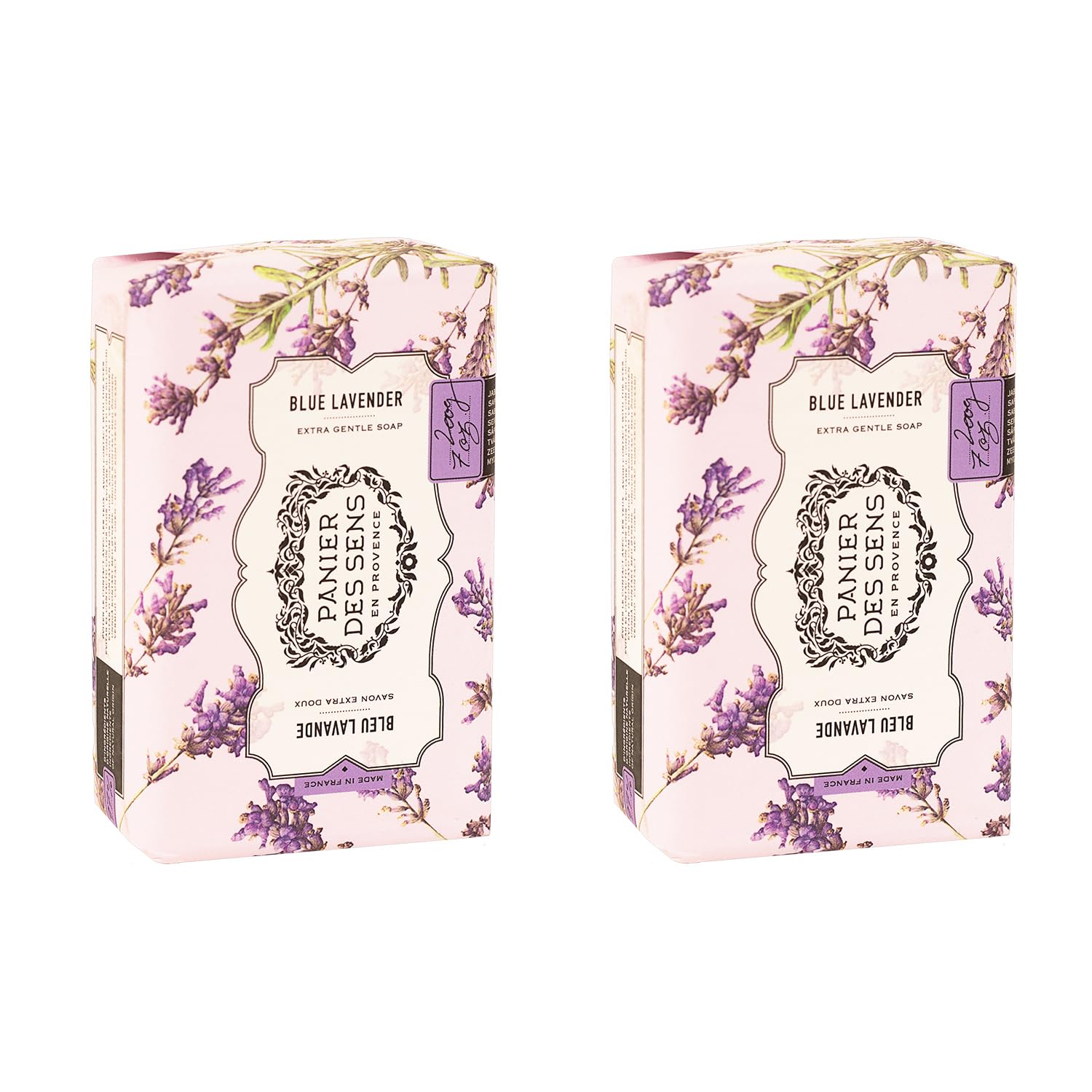 Panier des Sens, Blue Lavender Soap Bar 2x200g, Moisturizing Gentle Scented Bar Soap, Natural Soap with Shea Oil