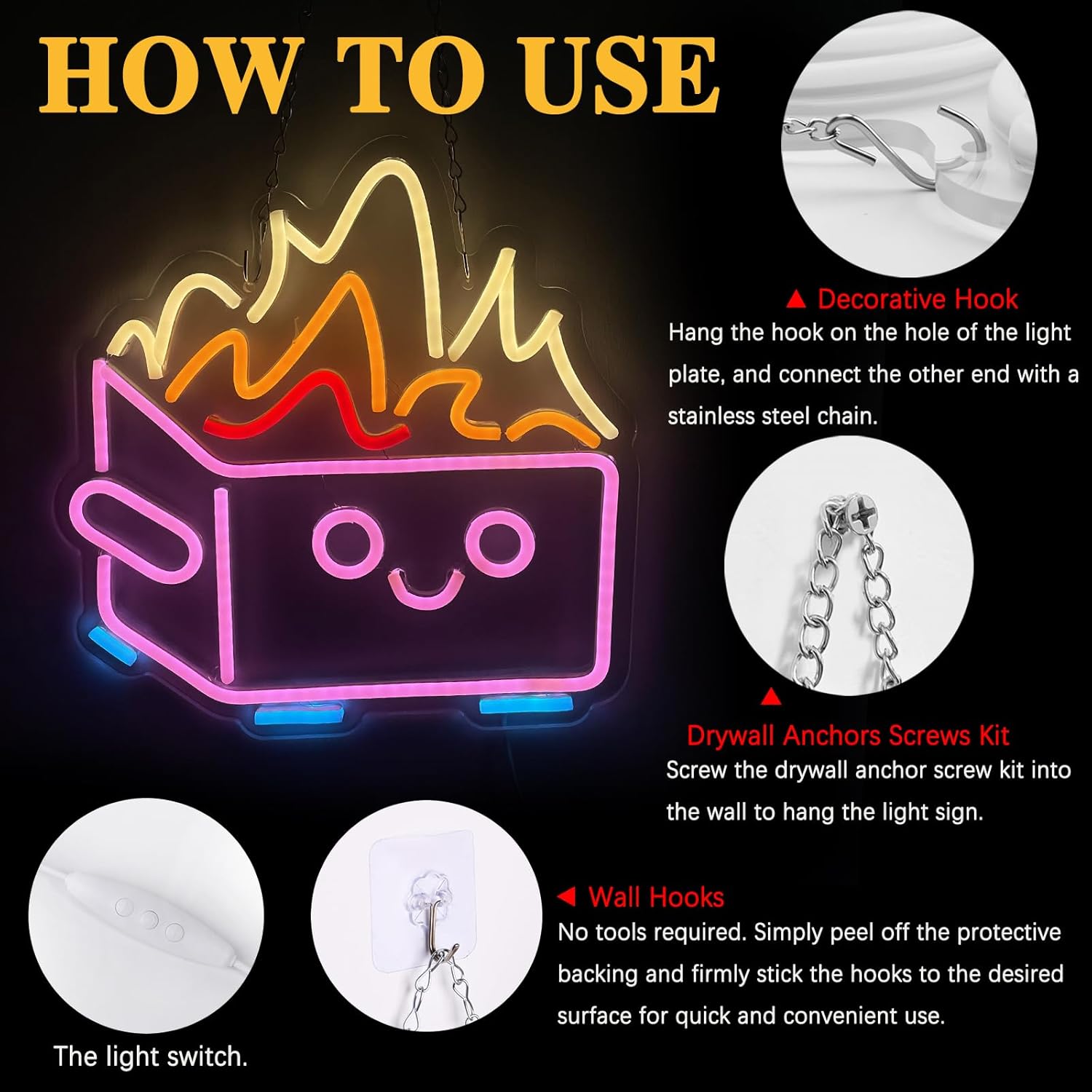 Dumpster Funny Fire This Is Fine Led Lamp Neon Sign Room Decor. Meme Gifts Merch Party Supplies for Sign Wall Decoration Acrylic USB Powered Unique Night Light Living Kids Room Shop Bar