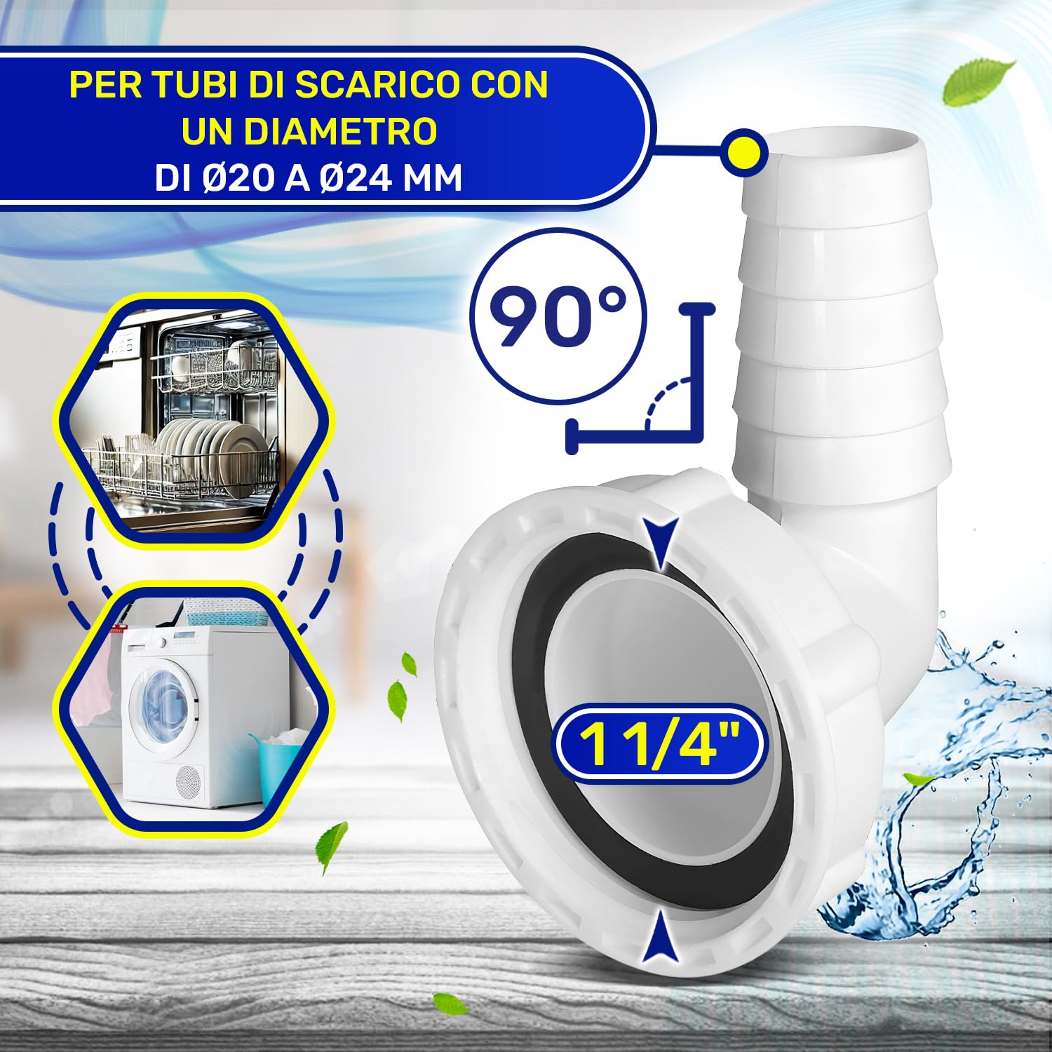Tubo Carico Lavatrice XUESNOF: Antiscoppio In PVC, 2 Metri, Bianco (Diametro 20mm) Con Adattatori - 2