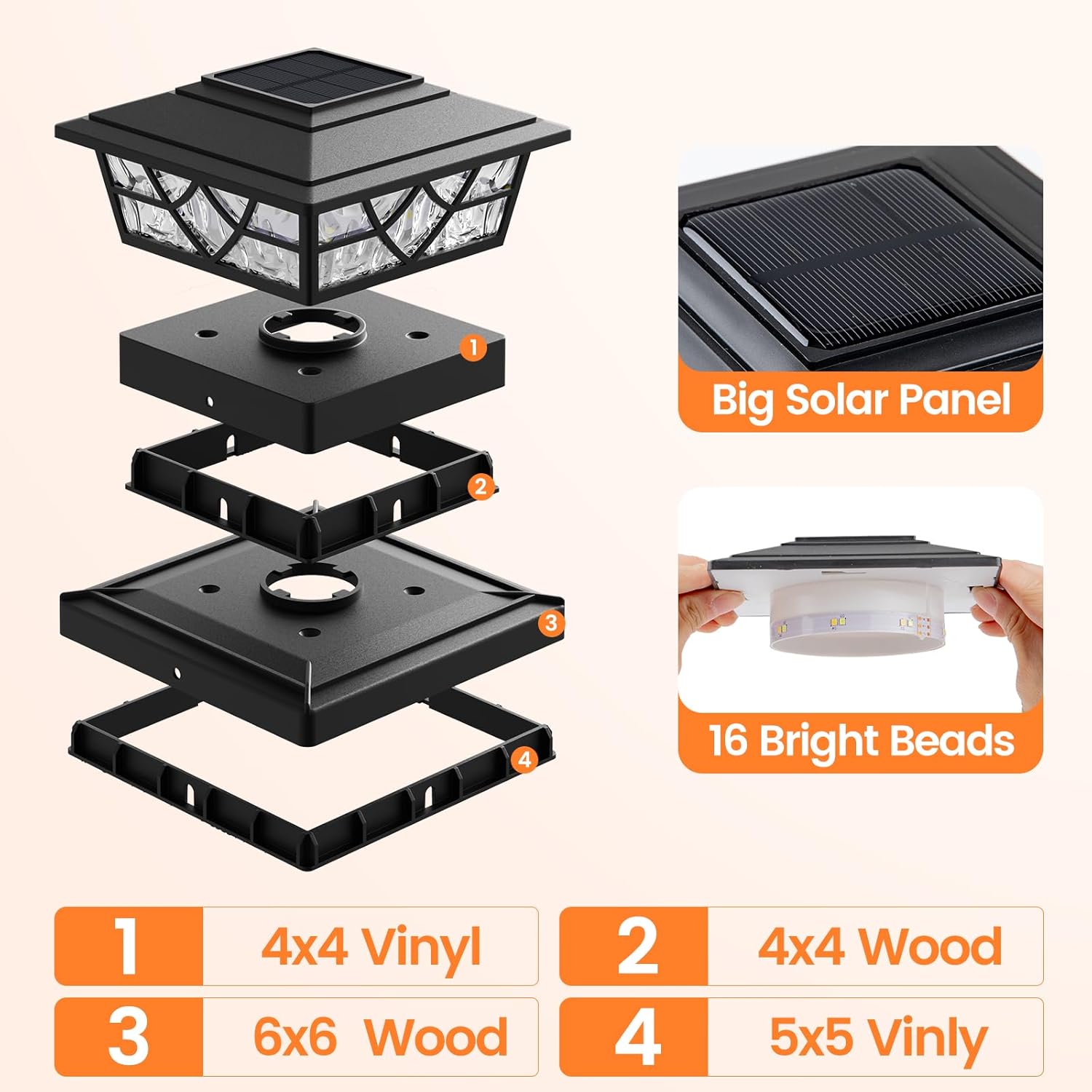 APONUO Solar Post Cap Lights 12 Pack for 4x4 5x5 6x6 Wood Vinyl Fences - IP64 Waterproof, Auto On/Off, Solar Powered Post Lights, Warm Cool White, Deck Patio Yard Decor, Black