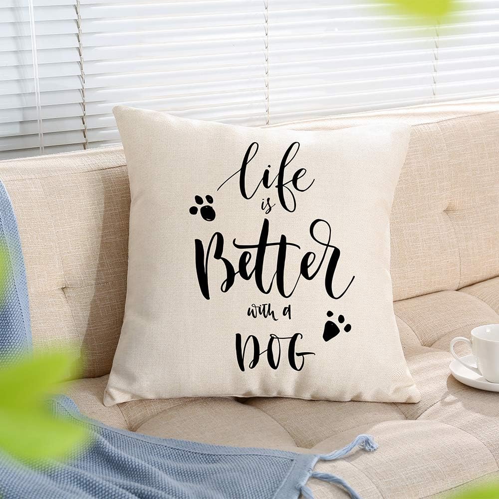 Ogiselestyle Unique Cushion Cover Life is Better with A Dog Lover Quote Sofa Simple Home Decor Throw Pillow Case Pillow Shams 18" x 18"