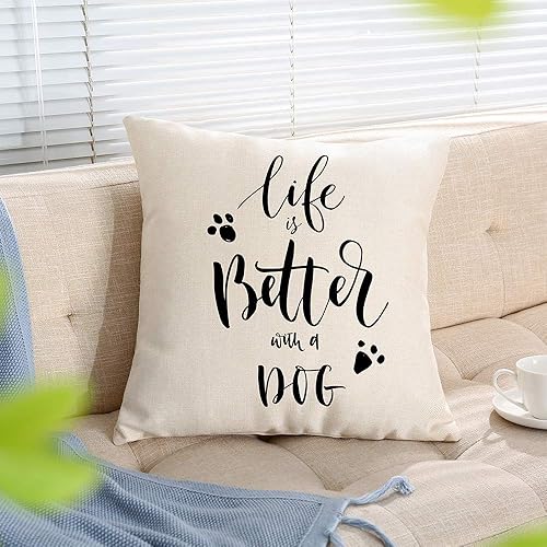 Miniatura 5 de Ogiselestyle Funda de cojín única Life is Better with A Dog Lover con cita para sofá, decoración sencilla del hogar, funda de almohada de 18 x 18