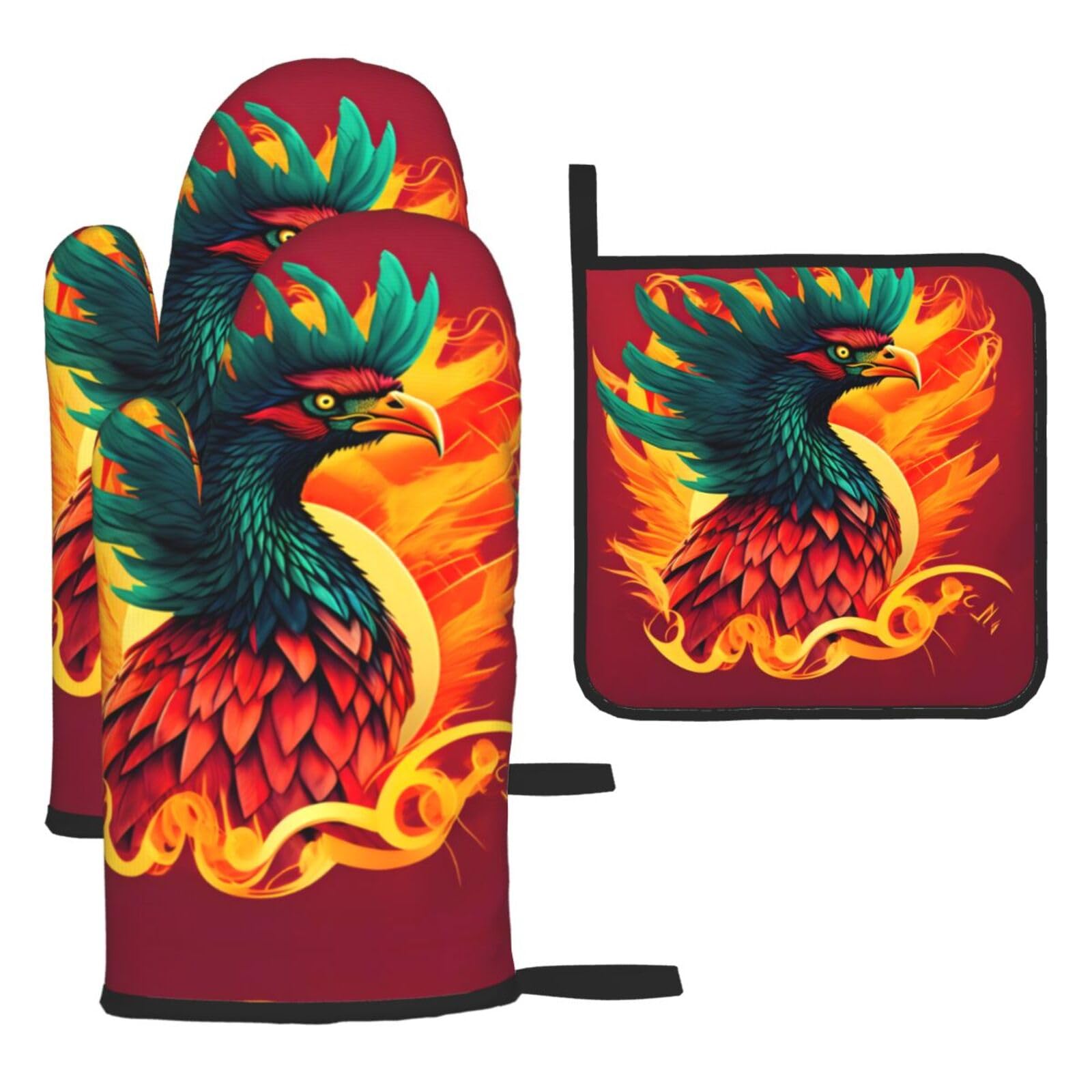 Phoenix Christmas Oven Mitts,Cute Cooking Glove,Heat Resistant,Oven Mitts Gift for Mom,Housewarming
