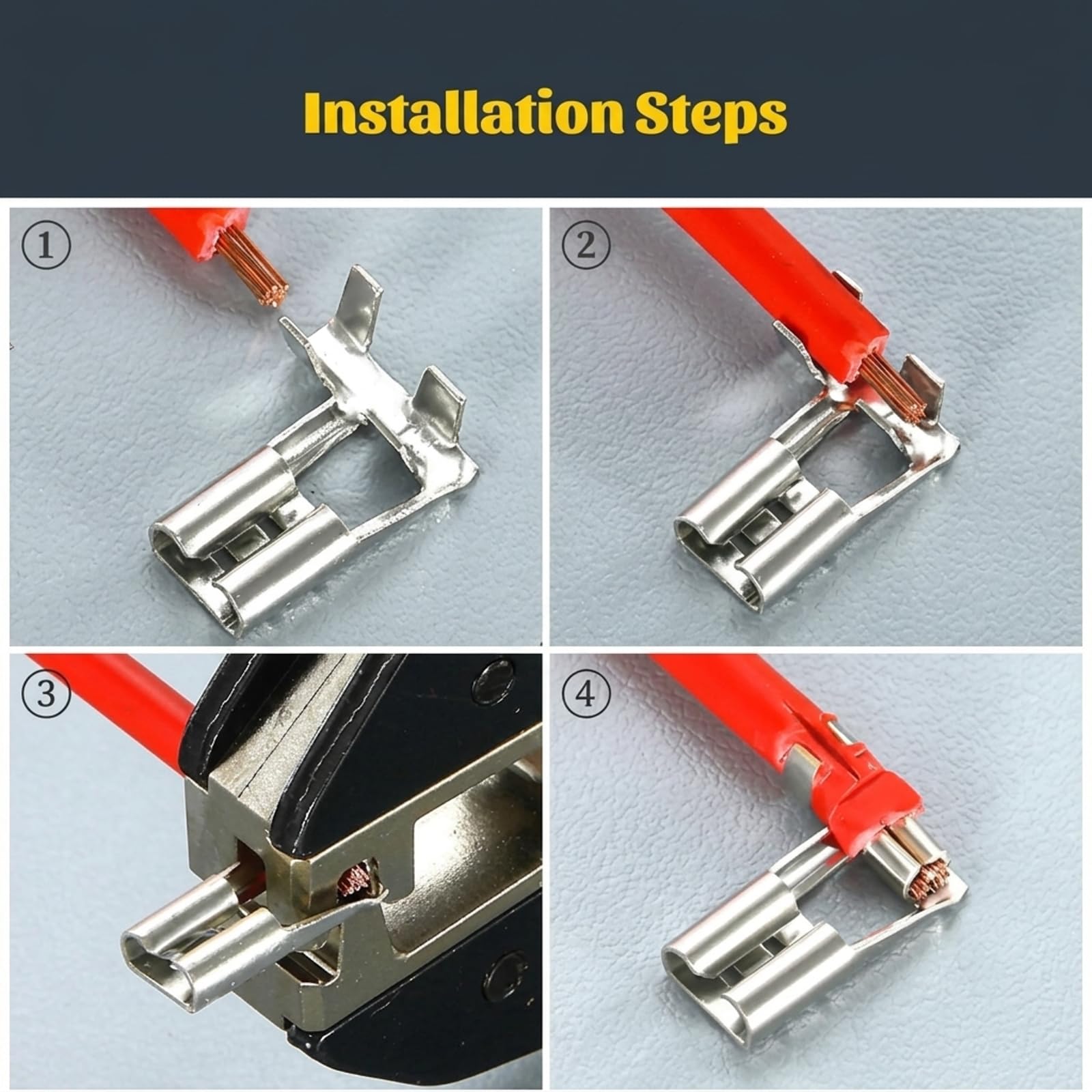 50 connettori a crimpare da 6,3 mm, connettori piatti ad angolo di 90°, con 50 manicotti isolati, capicorda per dispositivi, interruttori, quad, scooter, barca, elettrodomestici