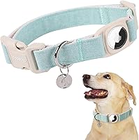 Vista 1 de DOGWONG Collar de perro Airtag de algodón y cáñamo, collar resistente para perros con soporte para Airtag, collares verdes para perros pequeños