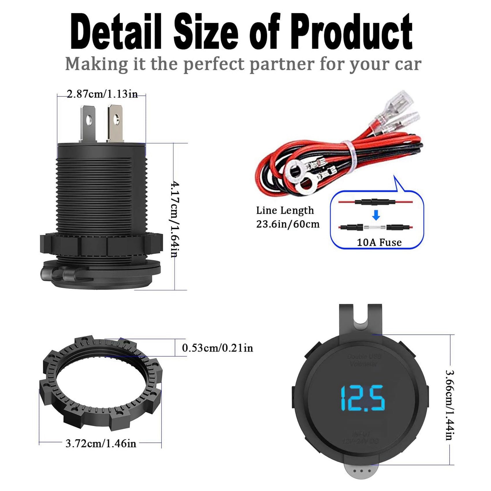 4X Prise USB 12 V, Chargeur de Voiture Double USB à Charge 3.0 avec Interrupteur de Contact et Voltmètre pour Camion de Voiture de Moto 12 V / 24 V