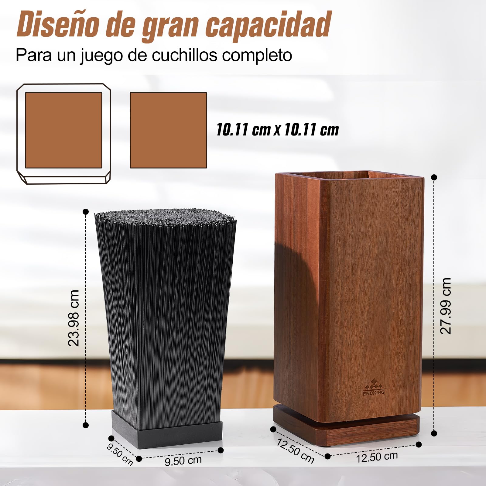ENOKING Soporte Cuchillos Cocina Giratorio 360°, Porta Cuchillos Cocina con Cerdas, Soporte Cuchillos de Madera de Acacia, Organizador Cuchillos Magnético para Cuchillos y Utensilios