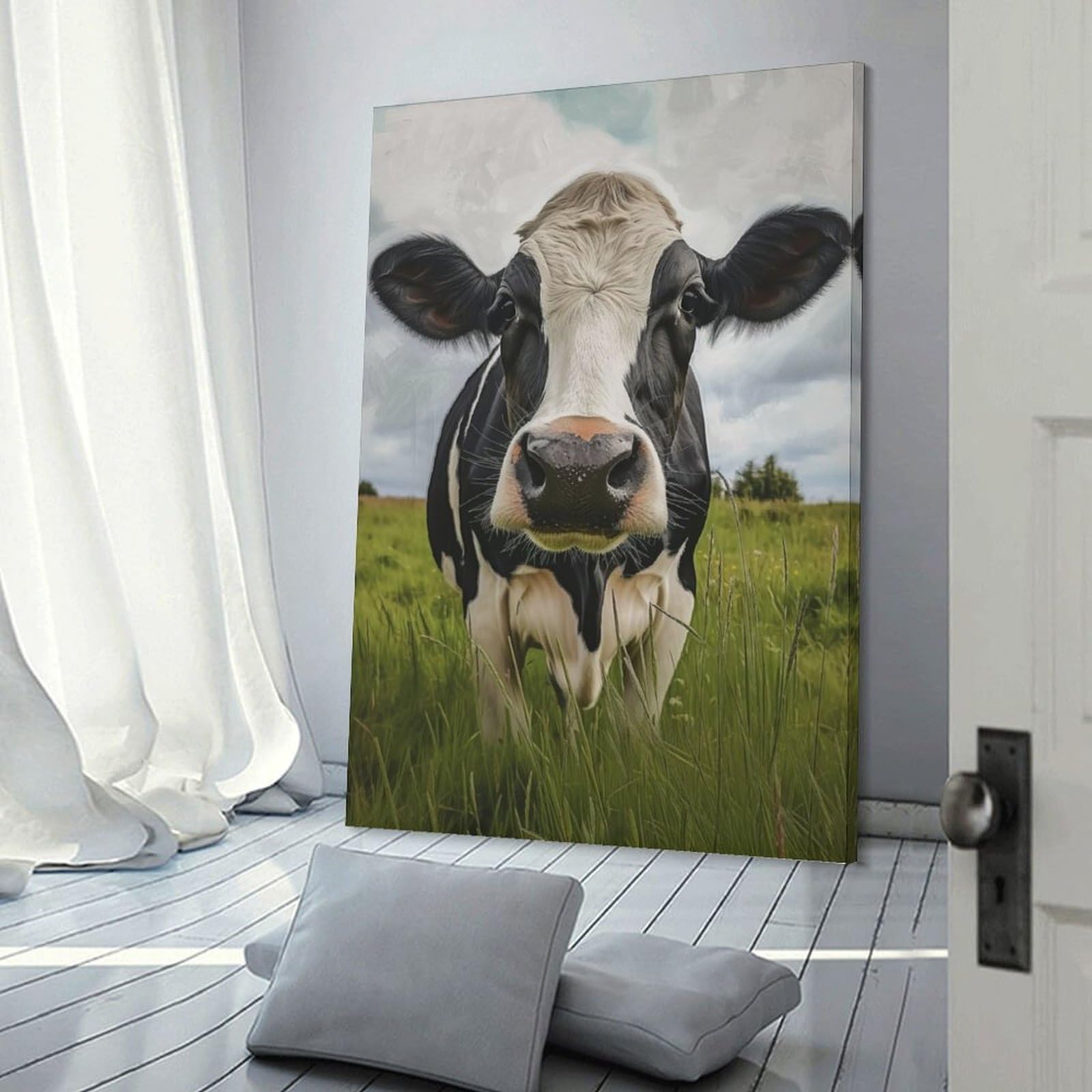 Junmoney Cow in Pasture Room Decor Wall Art, 24x36inch(60x90cm), for Gallery Wall Decor And Room Displays, Decorative Artwork with Flexible Styling