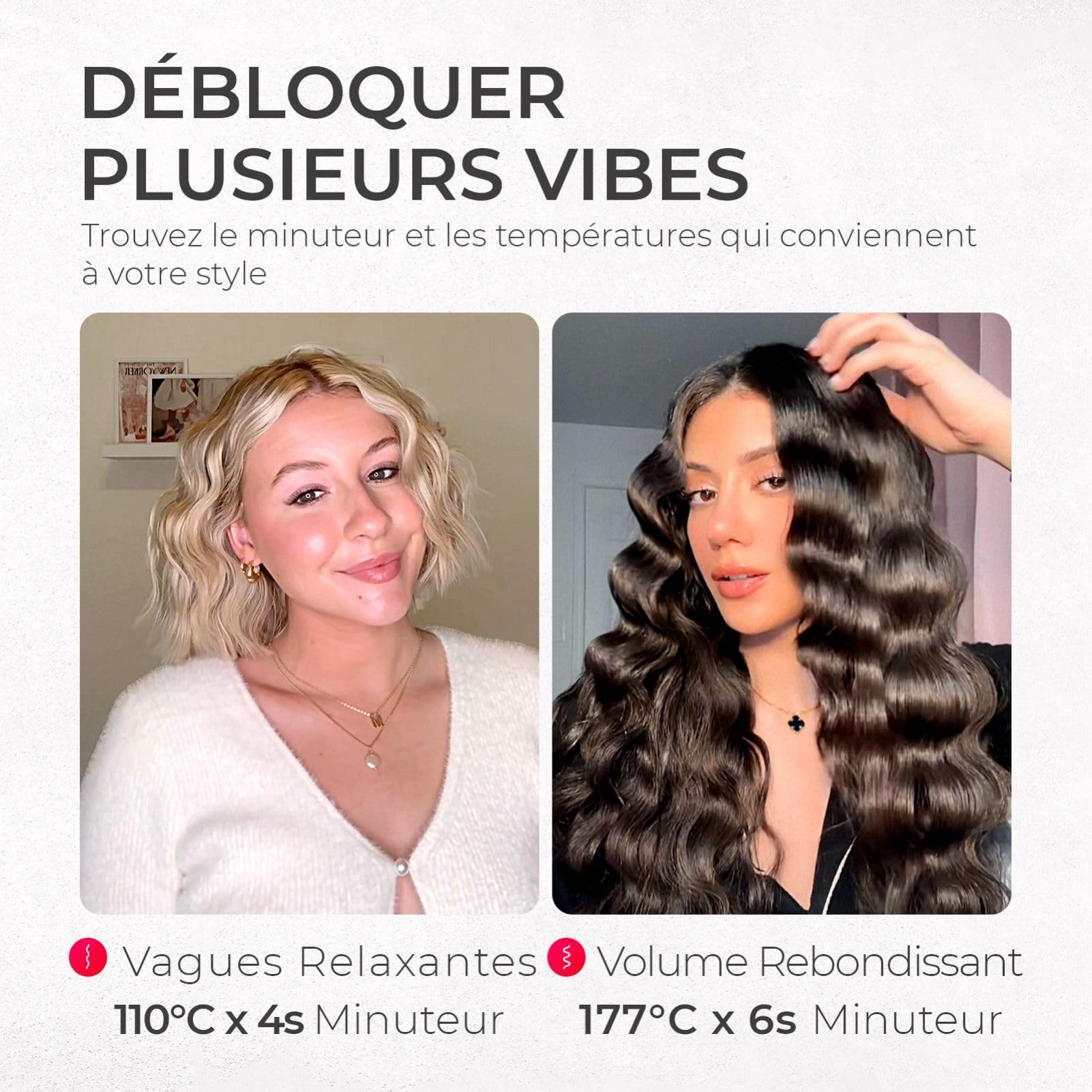 TYMO ROVY Boucleur a Cheveux, 32mm Fers à Onduler pour Grandes Boucles, Convient aux Débutants, Fer a Friser Boucler pour Cheveux Longs Courts, 4 Températures Réglables, Affichage LED, Anti-brûlure
