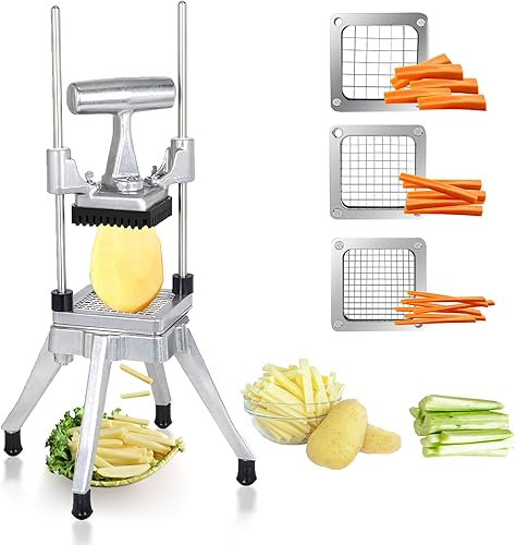 Hakka - Cortador comercial de verduras con 3 cuchillas de repuesto, cortador de cebolla comercial, cortador de patatas de acero inoxidable, incluye