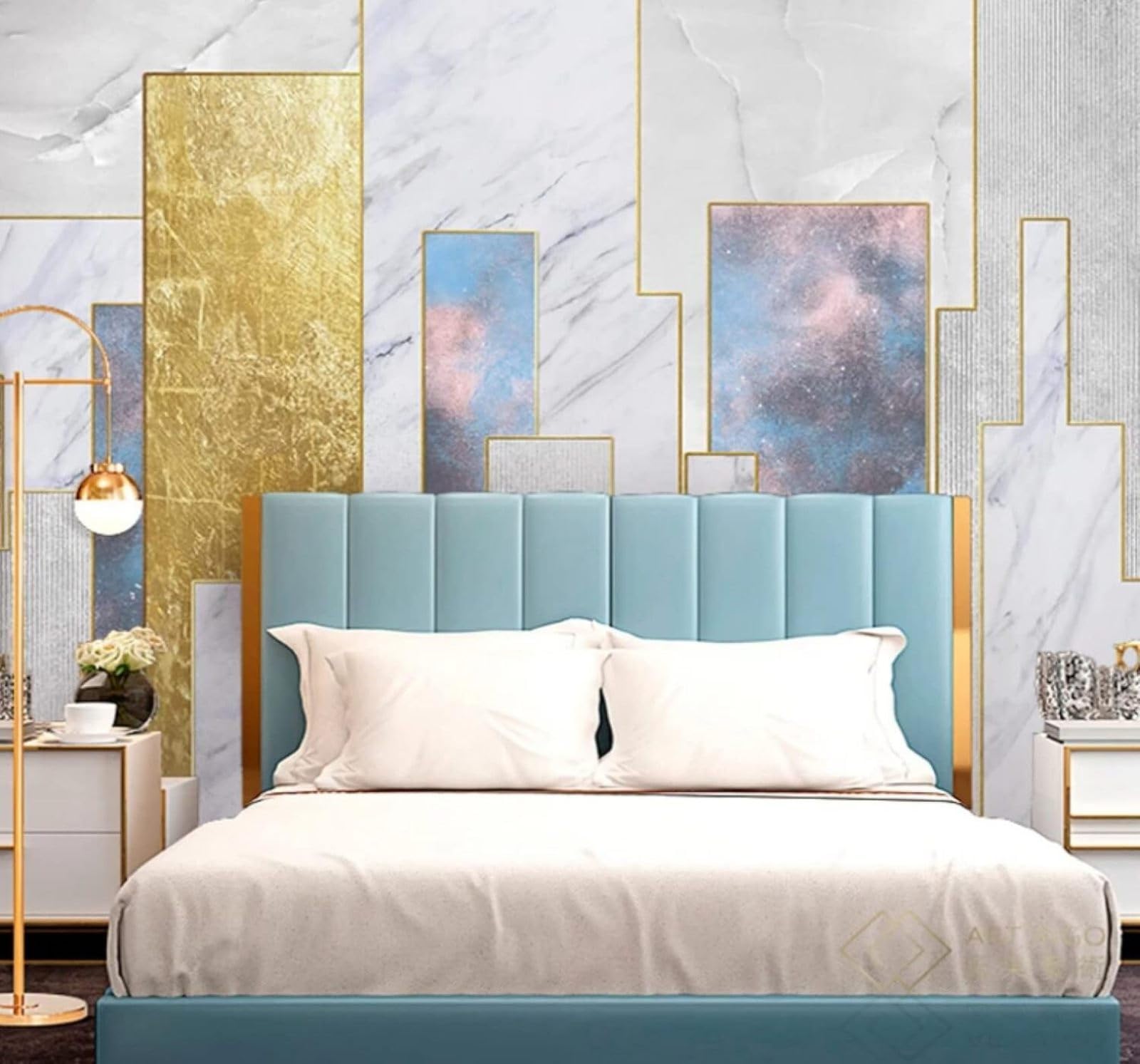 Papel pintado 3D imitación mármol geométrico para decoración de dormitorios