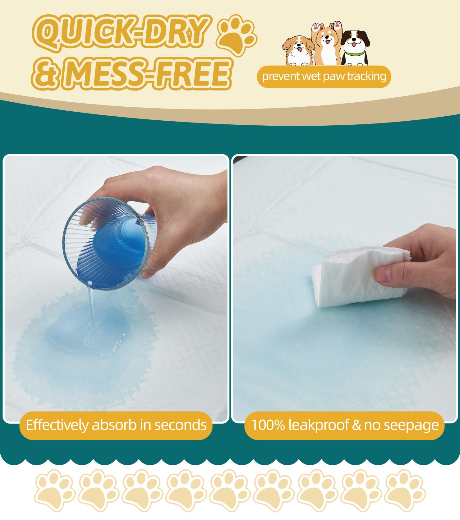 GWT - Almohadillas de entrenamiento para orina de perro, secado rápido y diseño de 5 capas a prueba de fugas, azul y blanco (40 unidades, extra grandes, 28 x 34 pulgadas)