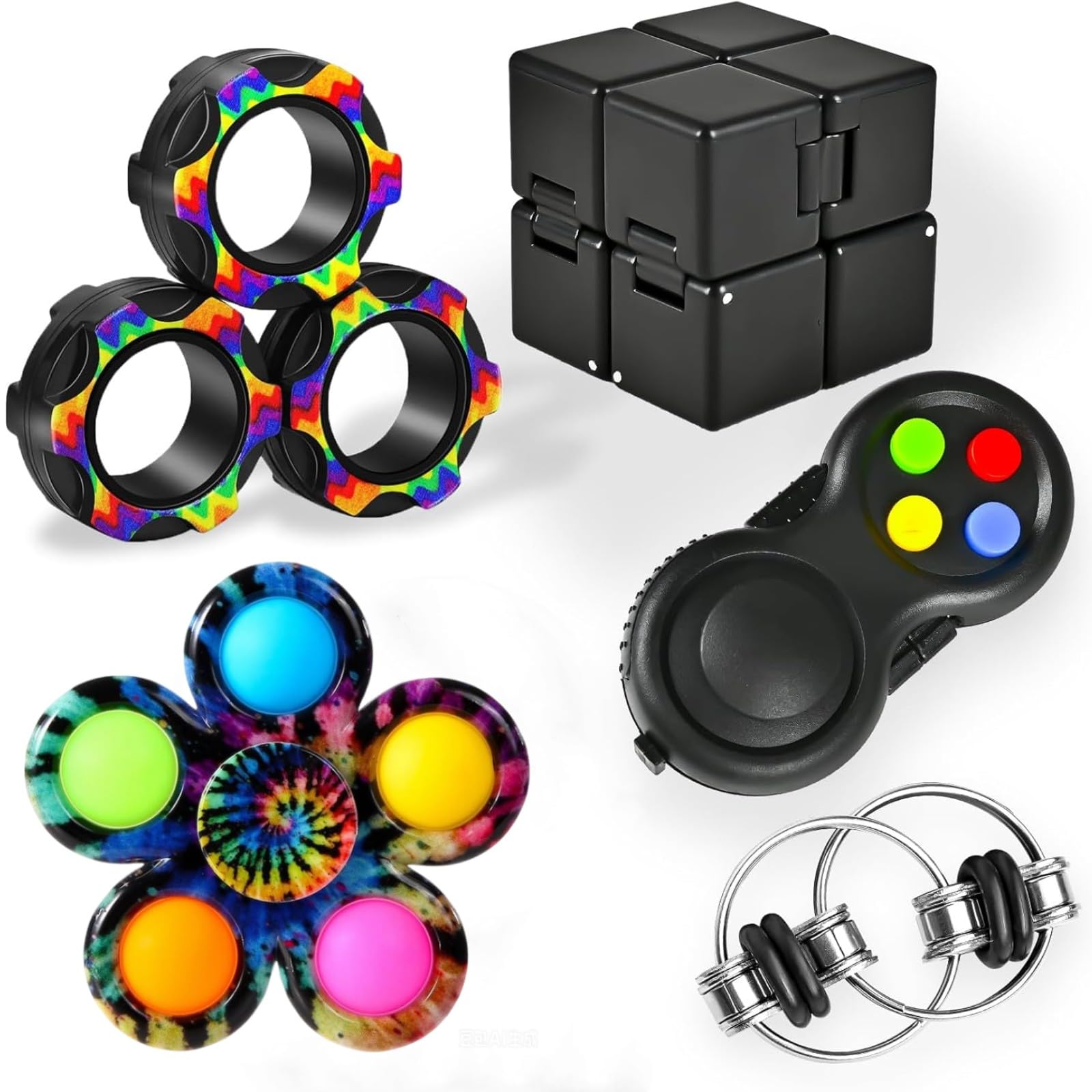 JoyJoyful 5PC Fidget Toys for Adults, Sensory Pack Fidget Cube ADHD Special Treasure Prize, Stress Relief Desk Cool Gadget for Kid Teen Boys, Easter Basket Stuffers, Stress Relief Office Gadget
