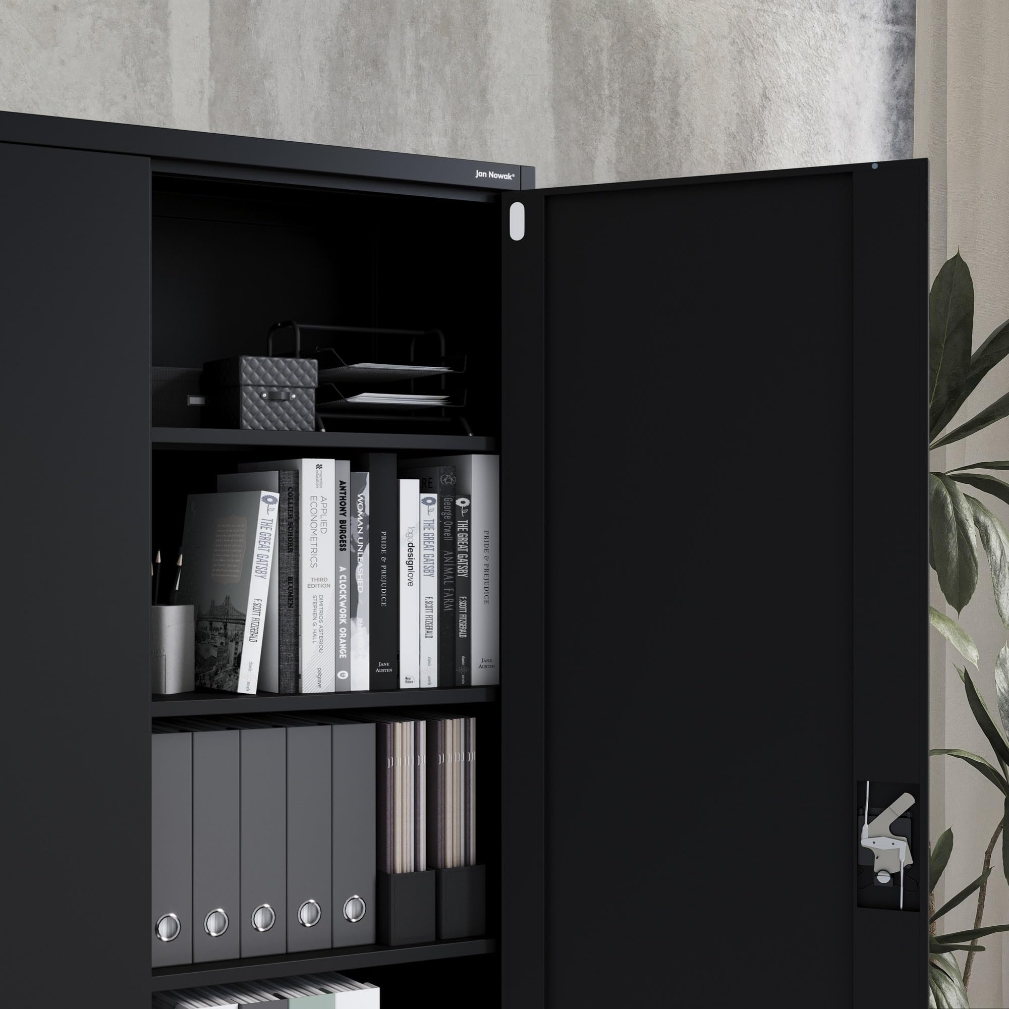 Jan Nowak Metallschrank Jan II 185 x 115 x 40 cm - Aktenschrank abschließbar mit 2 Türen, Mehrzweckschrank mit 5 Ebenen, Büroschrank aus Stahlschrank mit Pulverbeschichtung - Schwarz