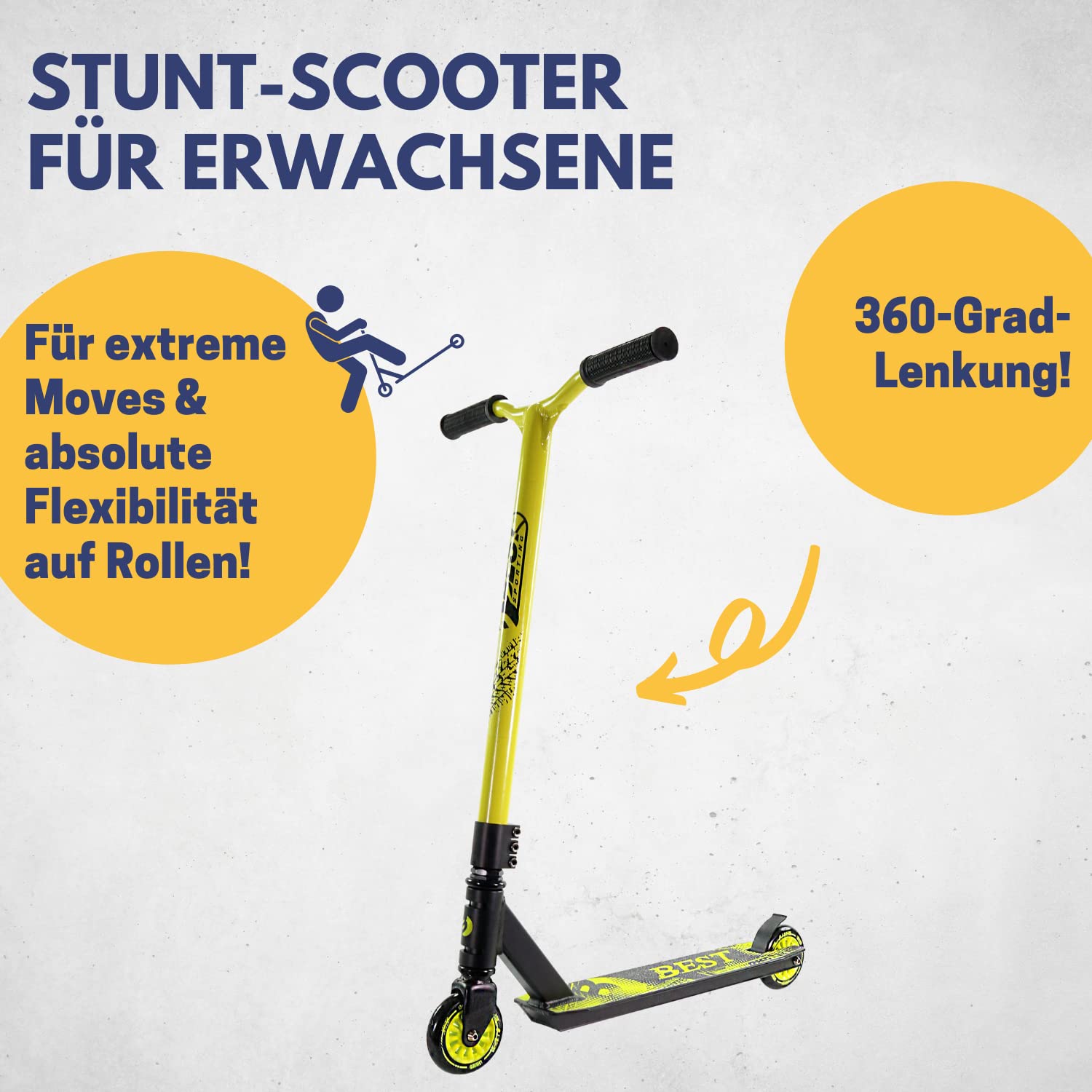 Best Sporting Trottinette pour acrobatique, freestyle, noir/jaune